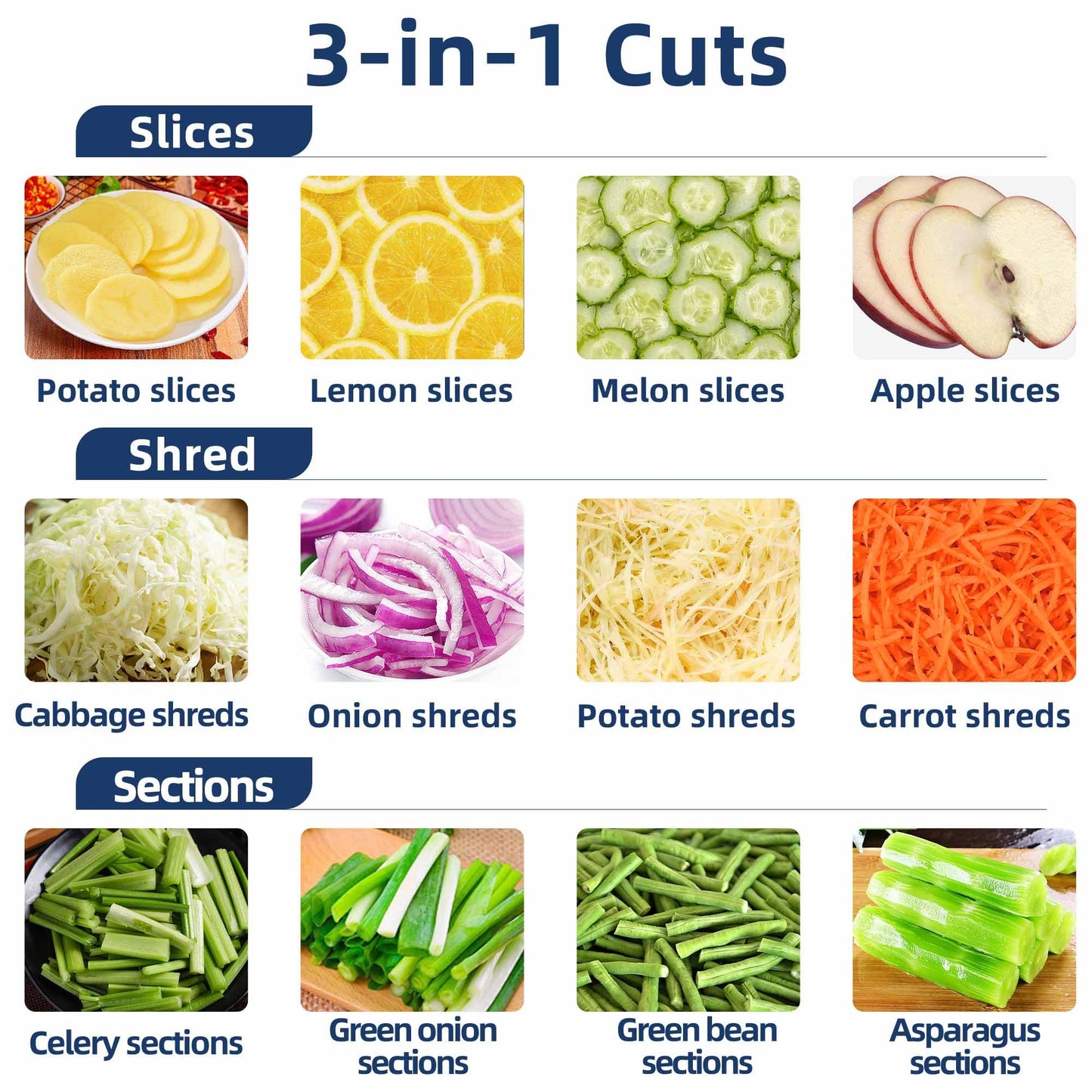 USAJZM Electric Vegetable Chopper & Slicer, Multi-Functional Vegetable Processor Slices, Shreds, Sections, Easy Clean Automatic Shredder for Commercial & Home Kitchen, Salad, Meal Prep