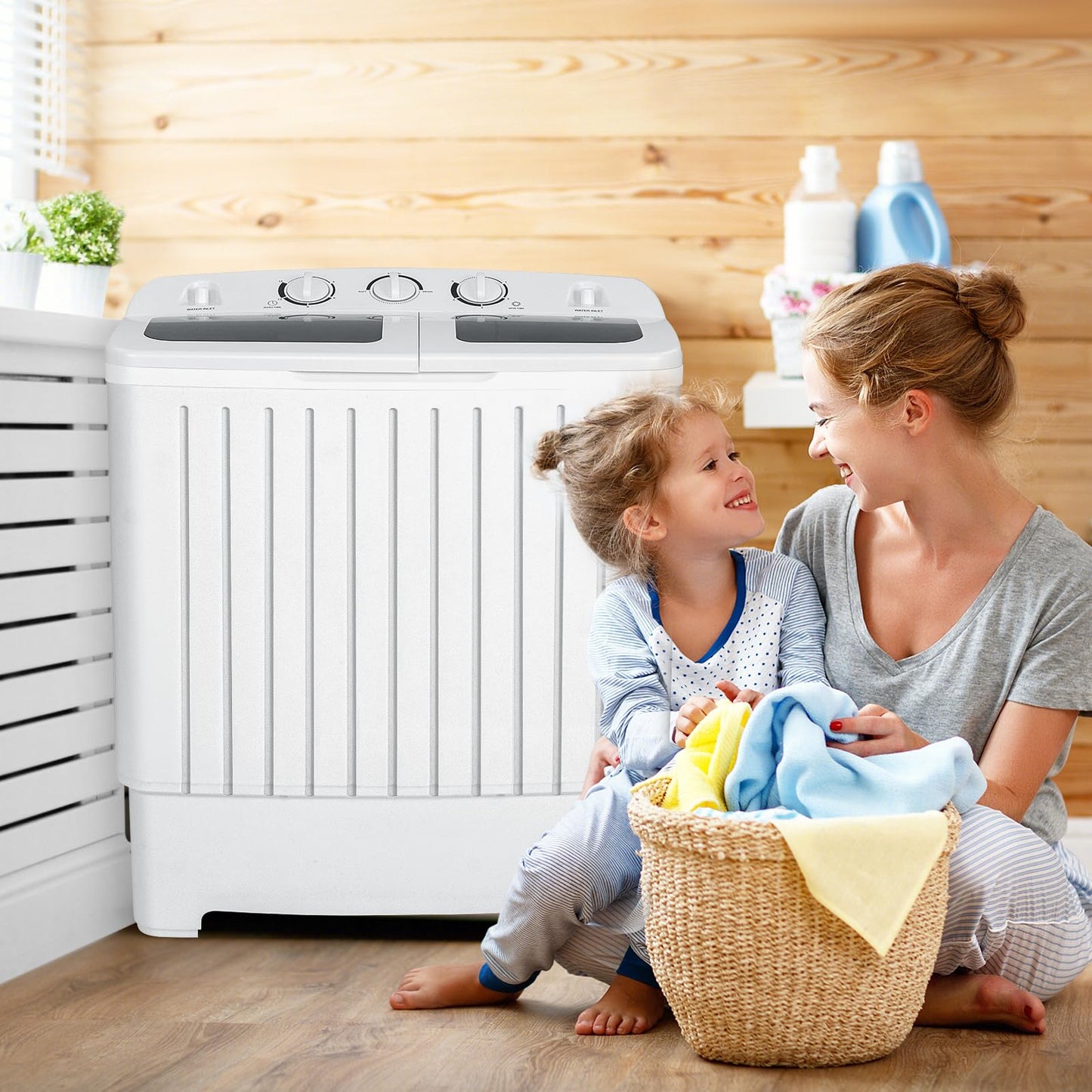COSTWAY Portable Washing Machine, Twin Tub 20 Lbs Capacity, Compact Laundry Washer(12 Lbs) and Spinner(8 Lbs), Durable Design, Timer Control, Perfect for RV, Apartments and Dorms, Grey+White