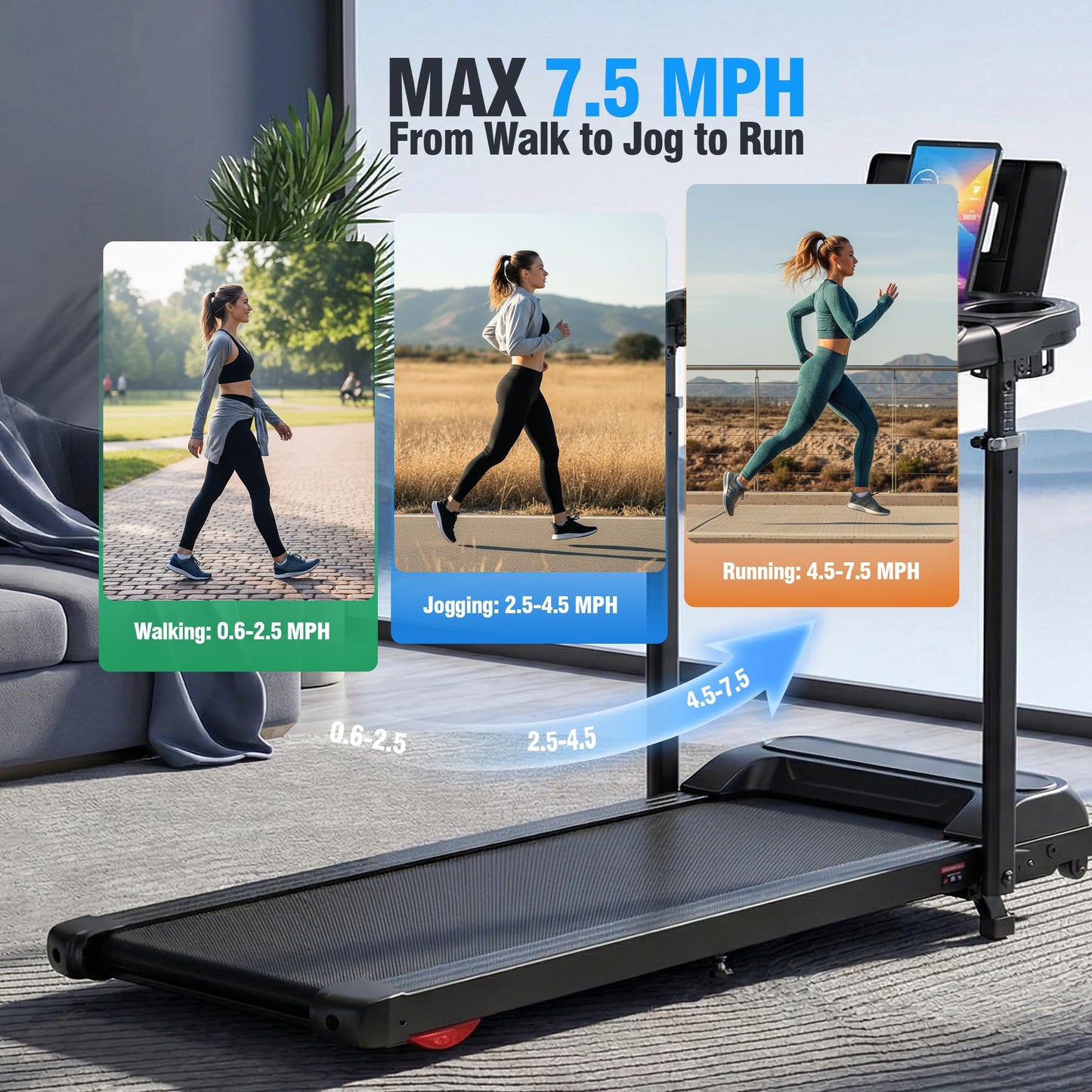 ANCHEER 15% Incline Walking Pad Treadmill with Desk Workstation & Adjustable Height, Portable Treadmills for Home 450 lbs Weight Capacity, 3.5HP Quiet Walking Pad with Desk, Installation in 4 Steps
