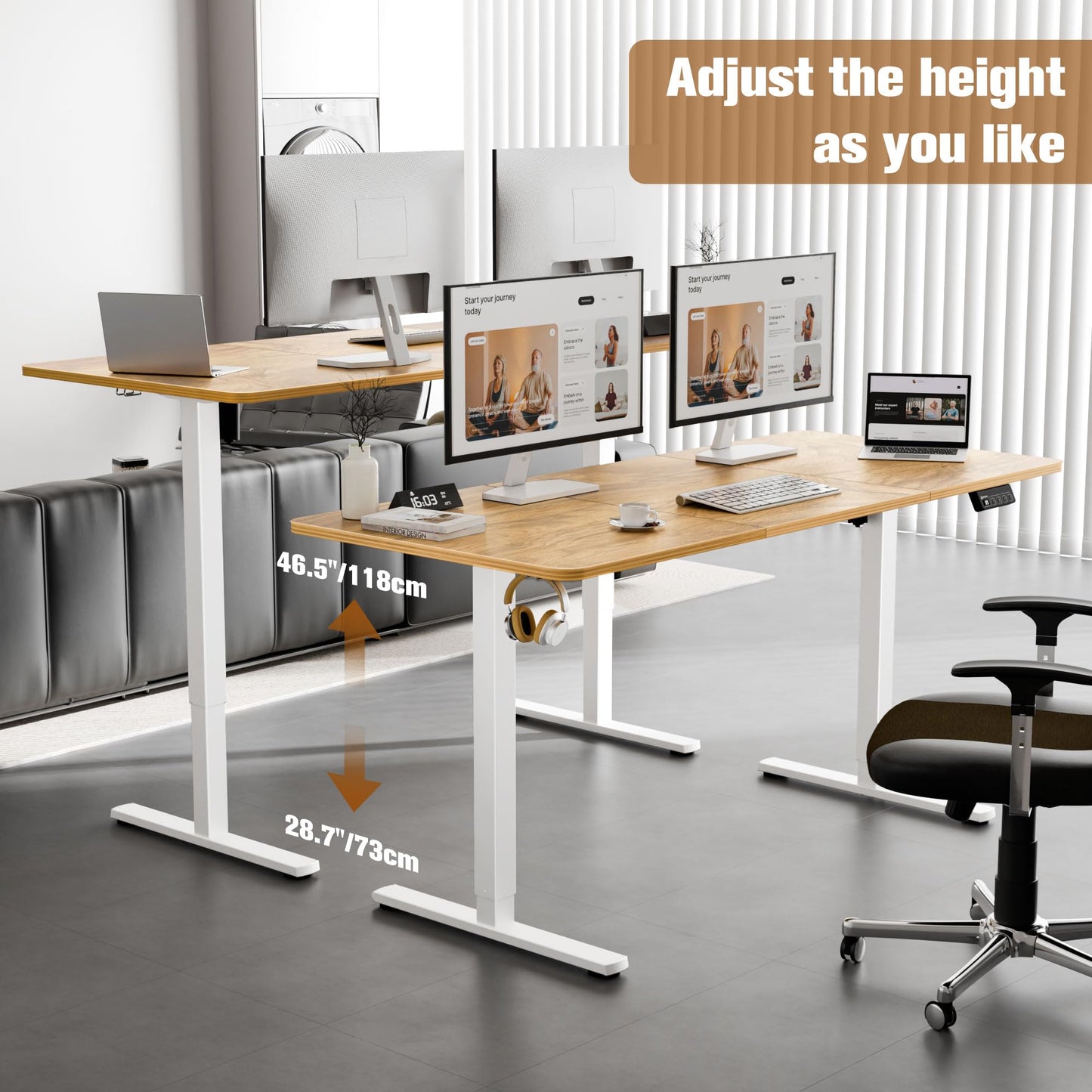 ERGOMAKER 63" Electric Standing Desk, Adjustable Height, Sit Stand Up Desk for Home Office & Computer Workstations, Memory Controller, Light Rustic Brown