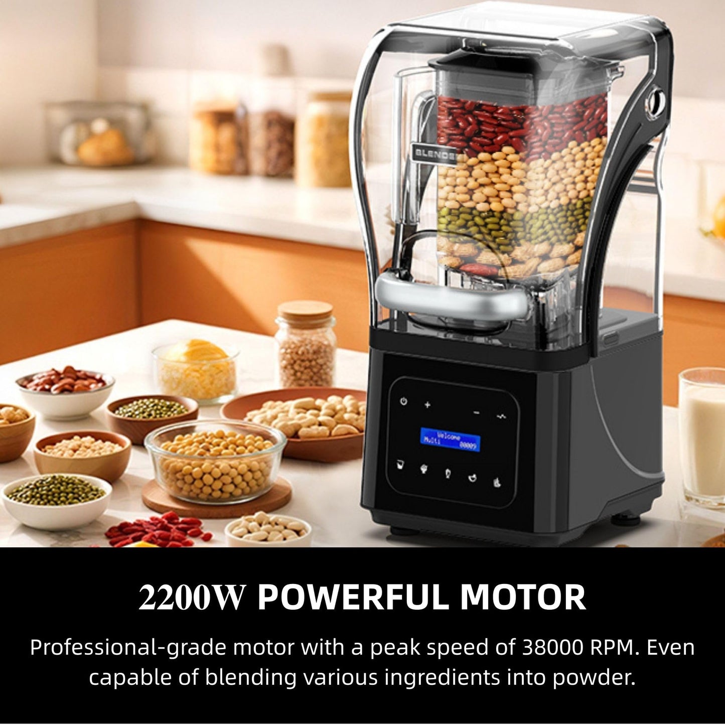 AIZIYO Commercial Blender With Heavy Duty Quiet Shield, 2200 Watts High Speed Motor, 60 Oz BPA-Free Pitcher, 5 Preset Function Countertop Blender for Ice Crush, Smoothies, Shakes, Spreads