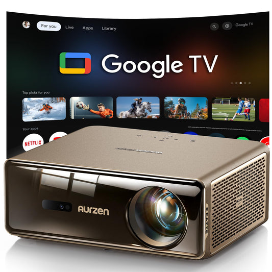Aurzen EAZZE D1 MAX Google TV Smart Projector 4K Supported, Ultra-Bright 1000 ANSI Lumens, MEMC Tech, Fully Automatics, 20W DoIby Audio, Home Theater Movie Projector for Backyard Soccer Watch Party