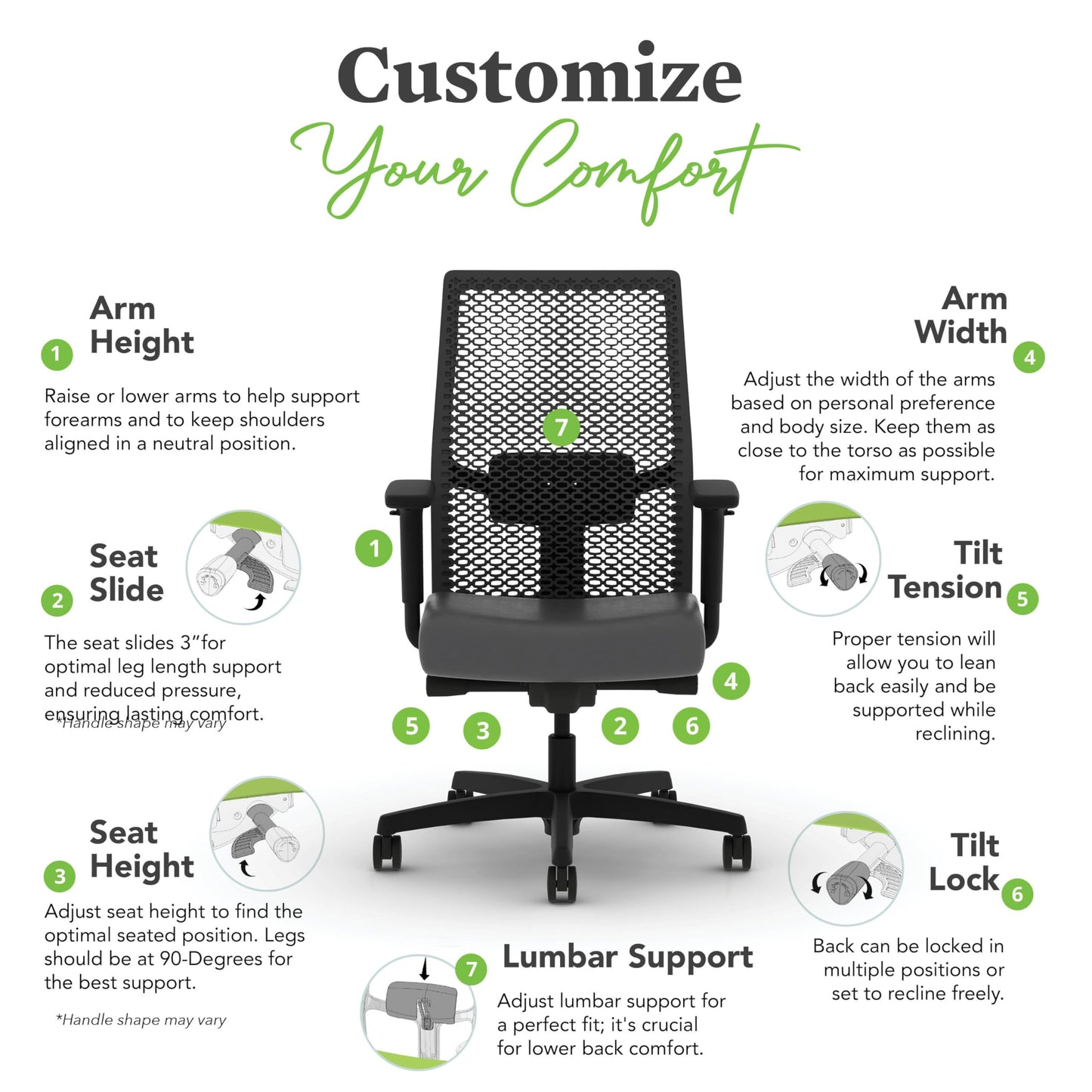 HON Ignition 2.0 ReActiv Ergonomic Office Chair, Mesh Desk Chair with Lumbar Support, Advanced Synchro‑Tilt, Height and Width Adjustable Arms, Swivel Wheels, Black Frame, Graphite