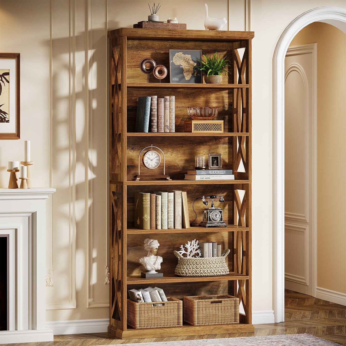 Tribesigns 6-Tier Bookshelf, 71 Inches Tall Freestanding Bookcase, Large Industrial Bookshelves Display Shelves, Wooden Book Shelf for Home Office, Living Room, Bed Room, Rustic Brown