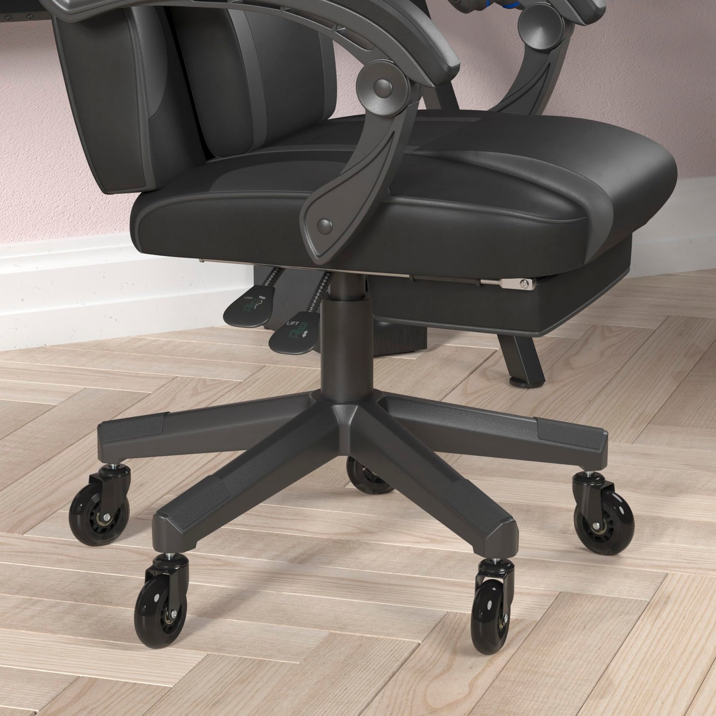 Flash Furniture X40 Gaming Chair Racing Computer Chair with Fully Reclining Back/Arms and Transparent Roller Wheels, Slide-Out Footrest, - Black/Gray