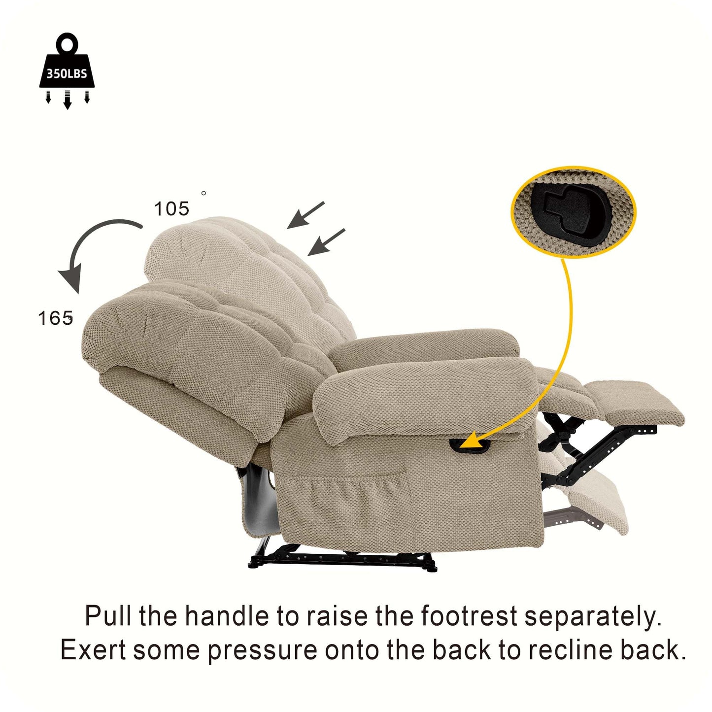 KEIKI Recliner Chair, Nursery Rocker Reclining Chair with Side Pocket, Upholstered Single Sofa for Living Room, Bedroom, Nursing, Reading, Camel