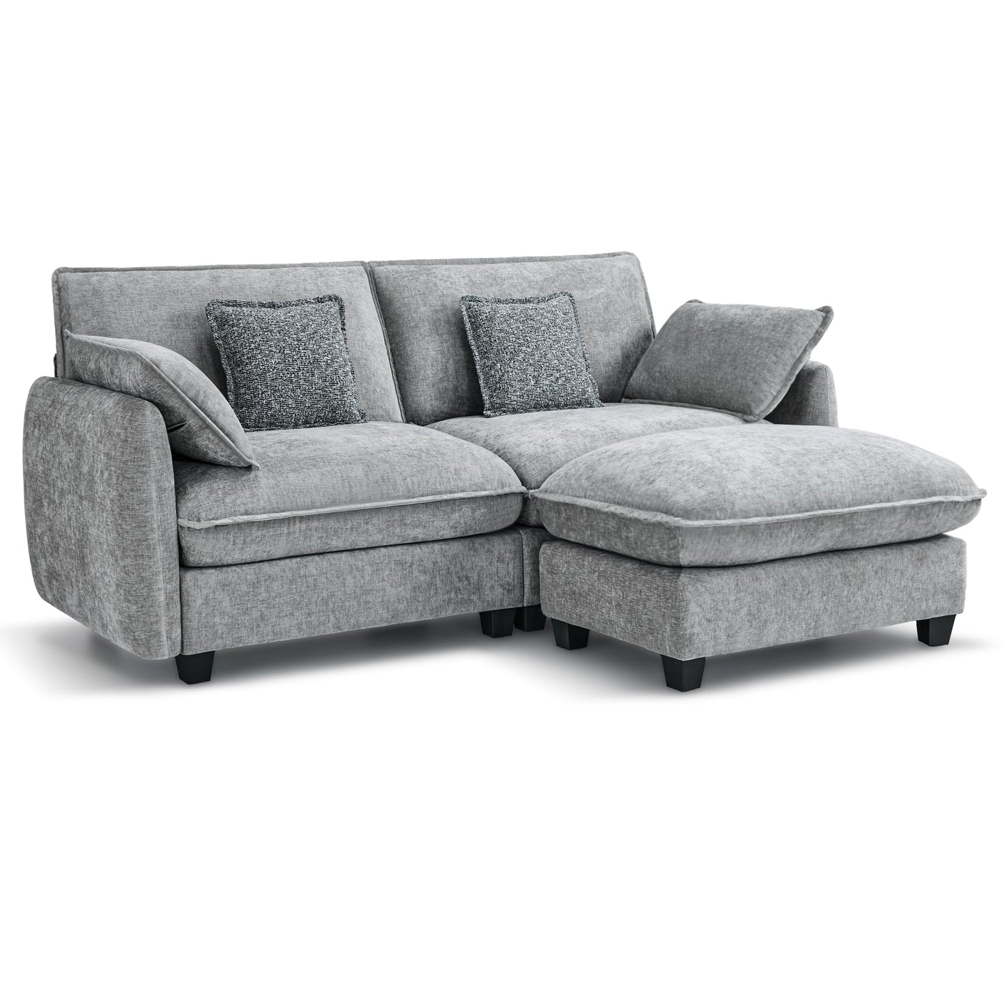MCombo 82" Oversized Cloud Sectional Couch, Sectional Sofa with FSC Certified, Loveseat Couch with Ottoman for Living Room, Chenille S0701 (Grey)