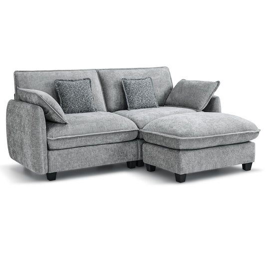 MCombo 82" Oversized Cloud Sectional Couch, Sectional Sofa with FSC Certified, Loveseat Couch with Ottoman for Living Room, Chenille S0701 (Grey)