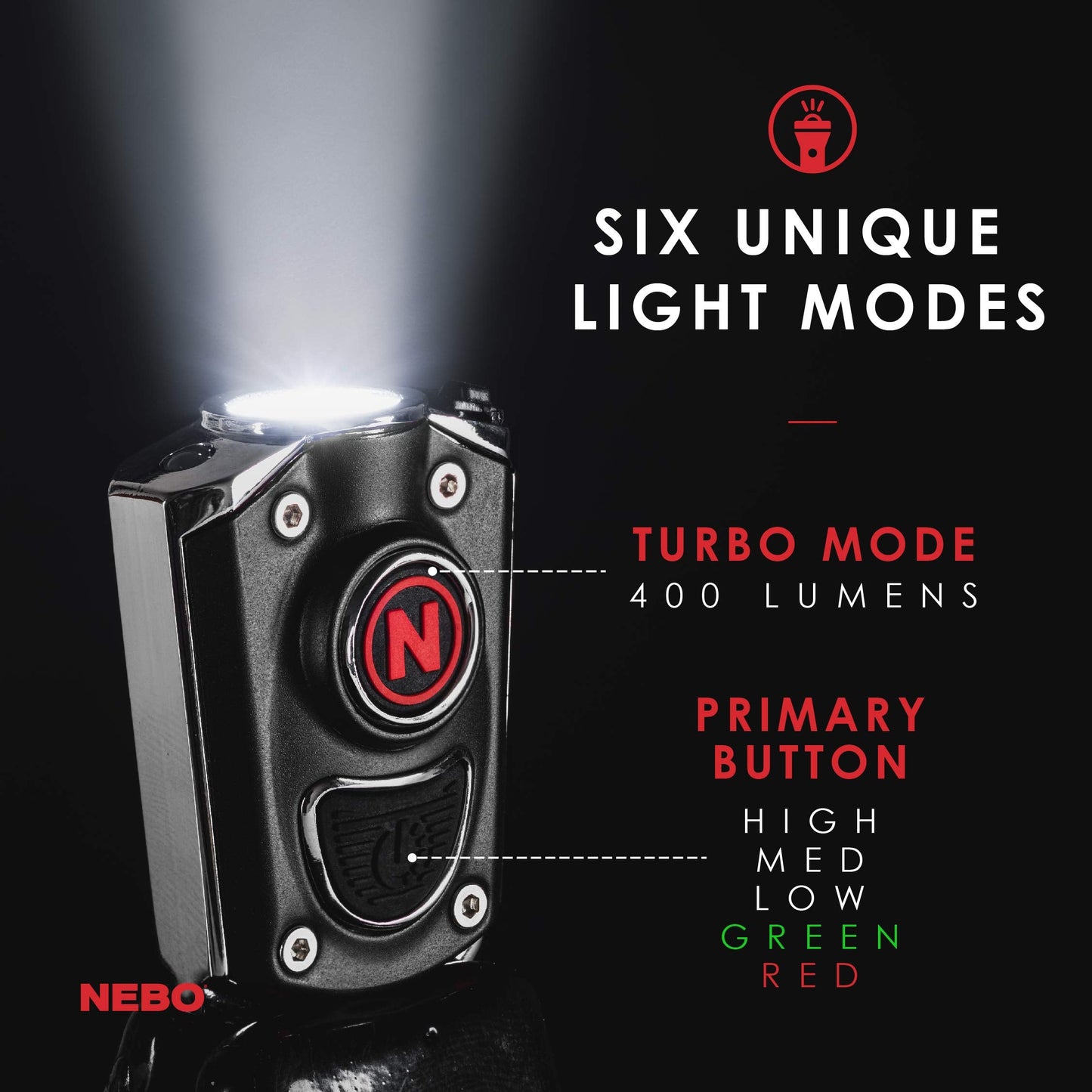 NEBO MYCRO Keychain Flashlight - 400 Lumens, 40H Run Time, Rechargeable, 6 Modes, Water Resistant, Model NEB-KEY-0003