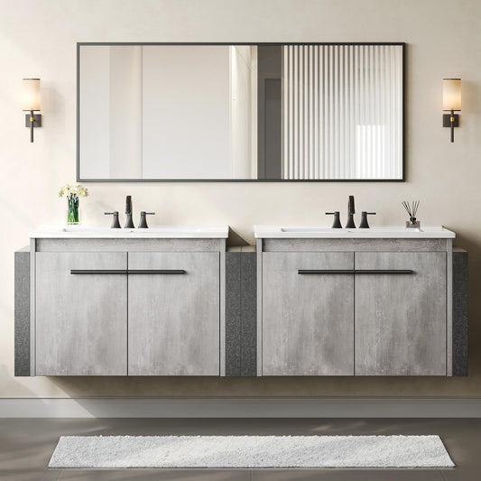 YITAHOME 24 Inch*2PC Floating Vanity Bathroom with Sink Combo, Grey Wall Mounted Modern Vanity, Bathroom Cabinet Vanity with Soft-Closing Double Extra Large Doors, Total 53 Inch