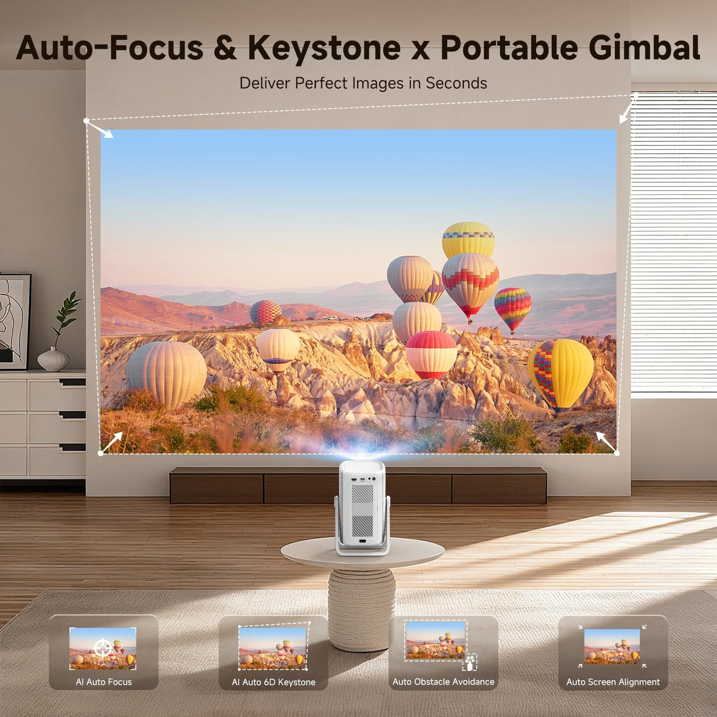 [Short Throw/1500ANSI/Built in Apps] 4K Outdoor Projector with WiFi and Bluetooth, Auto Focus Projector with Dual-Mode Stand, Smart Portable Proyector with Netflix/YouTube/PrimeVideo & Dolby