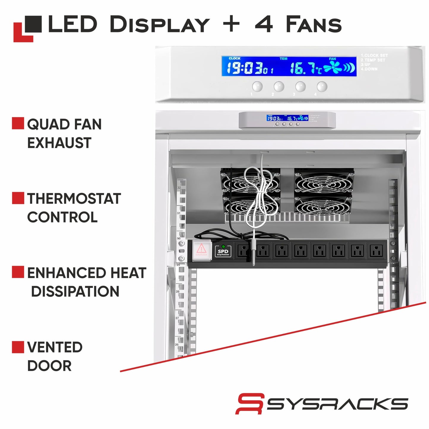 32U Server Rack Cabinet – 19" Network Rack Enclosure, 35" Deep Floor Standing Data Rack with Locking Glass Door, Cooling Fans, PDU & Shelf for Servers, Switches and Patch Panels