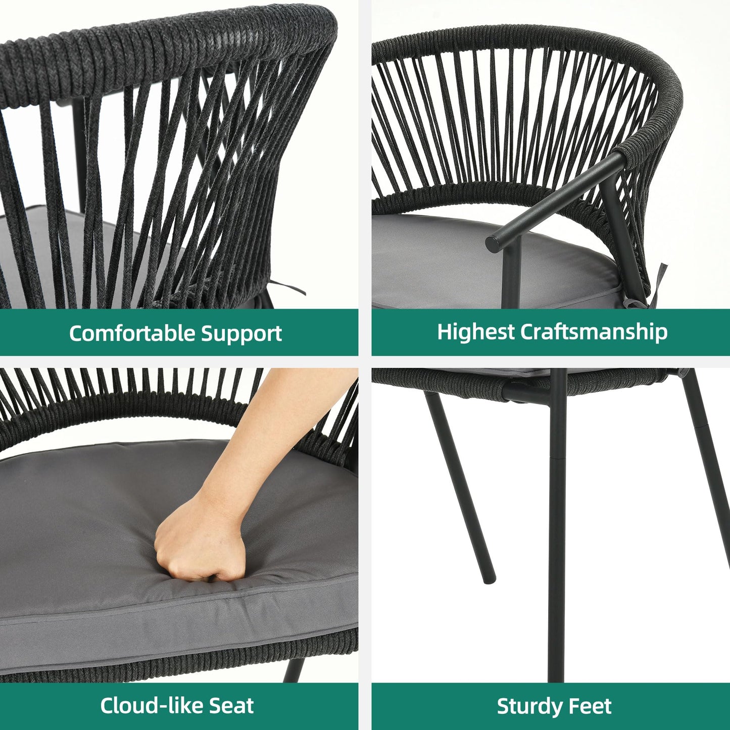 YITAHOME Outdoor Dining Chairs Set of 6 with Cushion, Stacking Chairs Set of 6 All-Weather Outdoor Chair Wicker Patio Armchairs Bistro Chairs Set Rattan Chairs Set for Garden Backyard Poolside