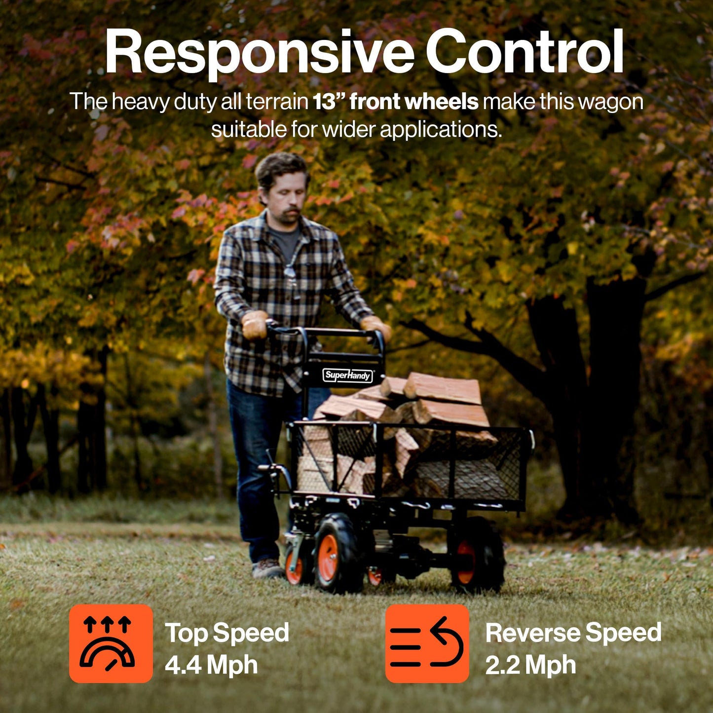 SuperHandy Utility Service Cart Power Wagon Wheelbarrow Electric 48V DC Li-Ion Powered 660Lbs Load and 1000Lbs+ Hauling Capacity Farm and Garden All Purpose Modular Cargo Bed