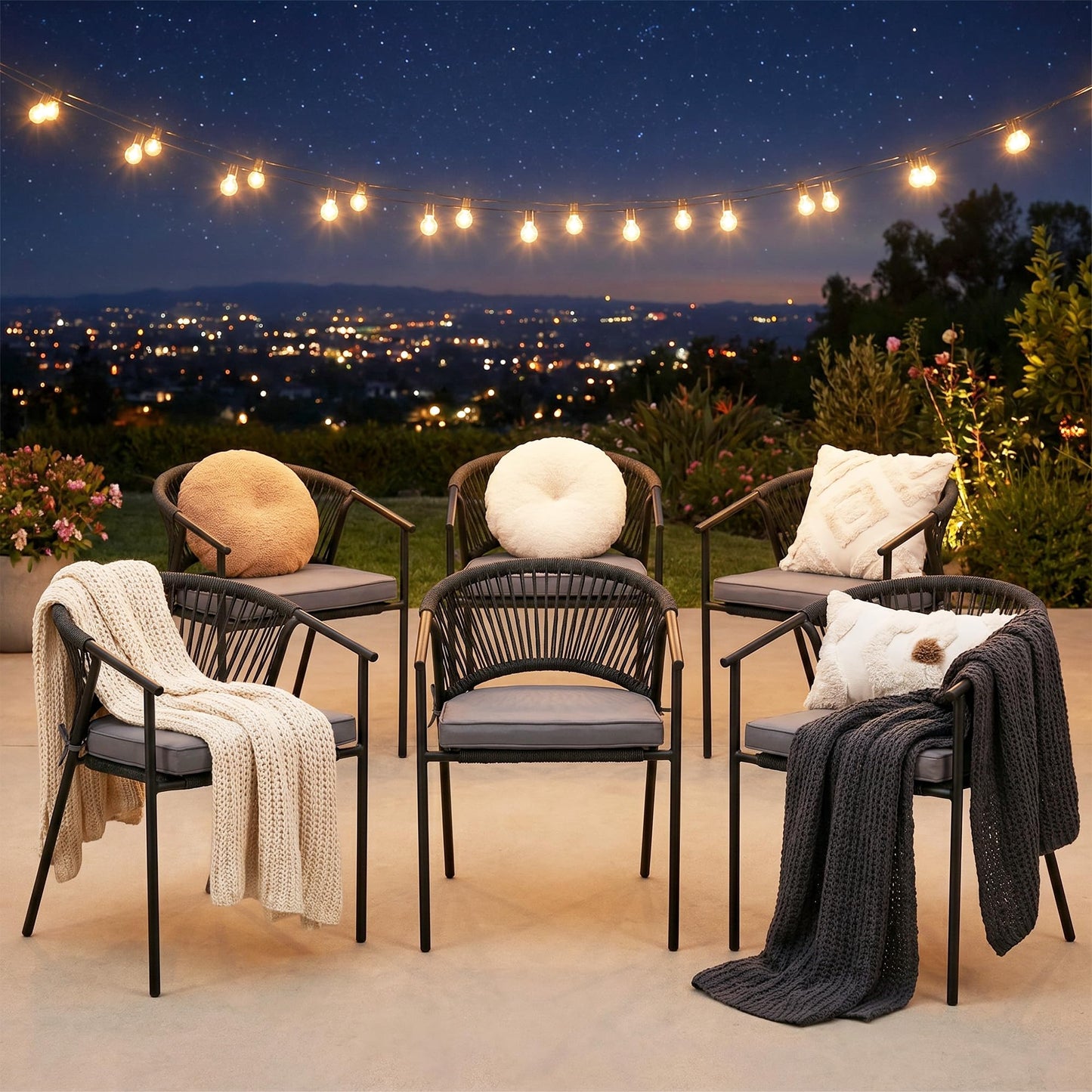 YITAHOME Outdoor Dining Chairs Set of 6 with Cushion, Stacking Chairs Set of 6 All-Weather Outdoor Chair Wicker Patio Armchairs Bistro Chairs Set Rattan Chairs Set for Garden Backyard Poolside