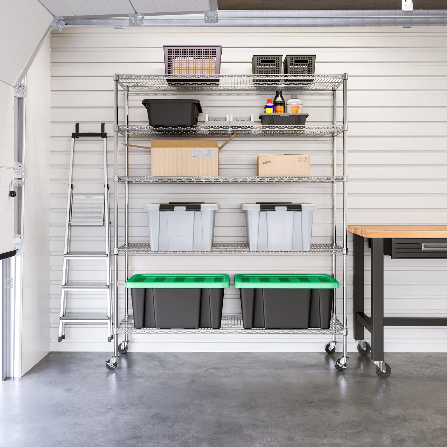 Seville Classics UltraDurable Heavy Duty NSF Solid Steel Wire Rack Storage Unit Organizer for Garage, Warehouse, Office, Restaurant, Classroom, Kitchen, 5-Tier Shelving, 60" W x 18" D