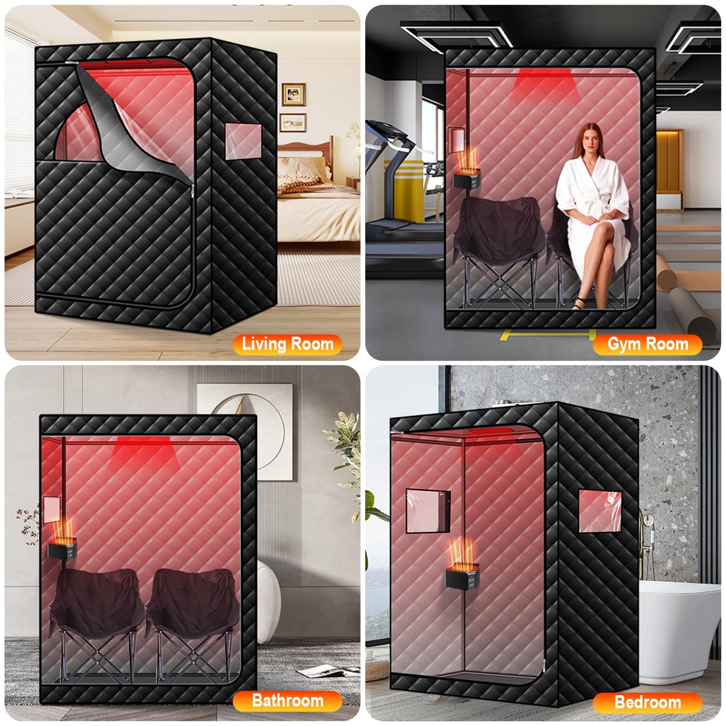 amocane 2 Person Portable Infrared Sauna, Dry Wind Sauna with 660nm Red Light Therapy, Full Body Sauna Spa for Home with 170℉ Temperature, 99 Mins Timer, 2 Large Chairs