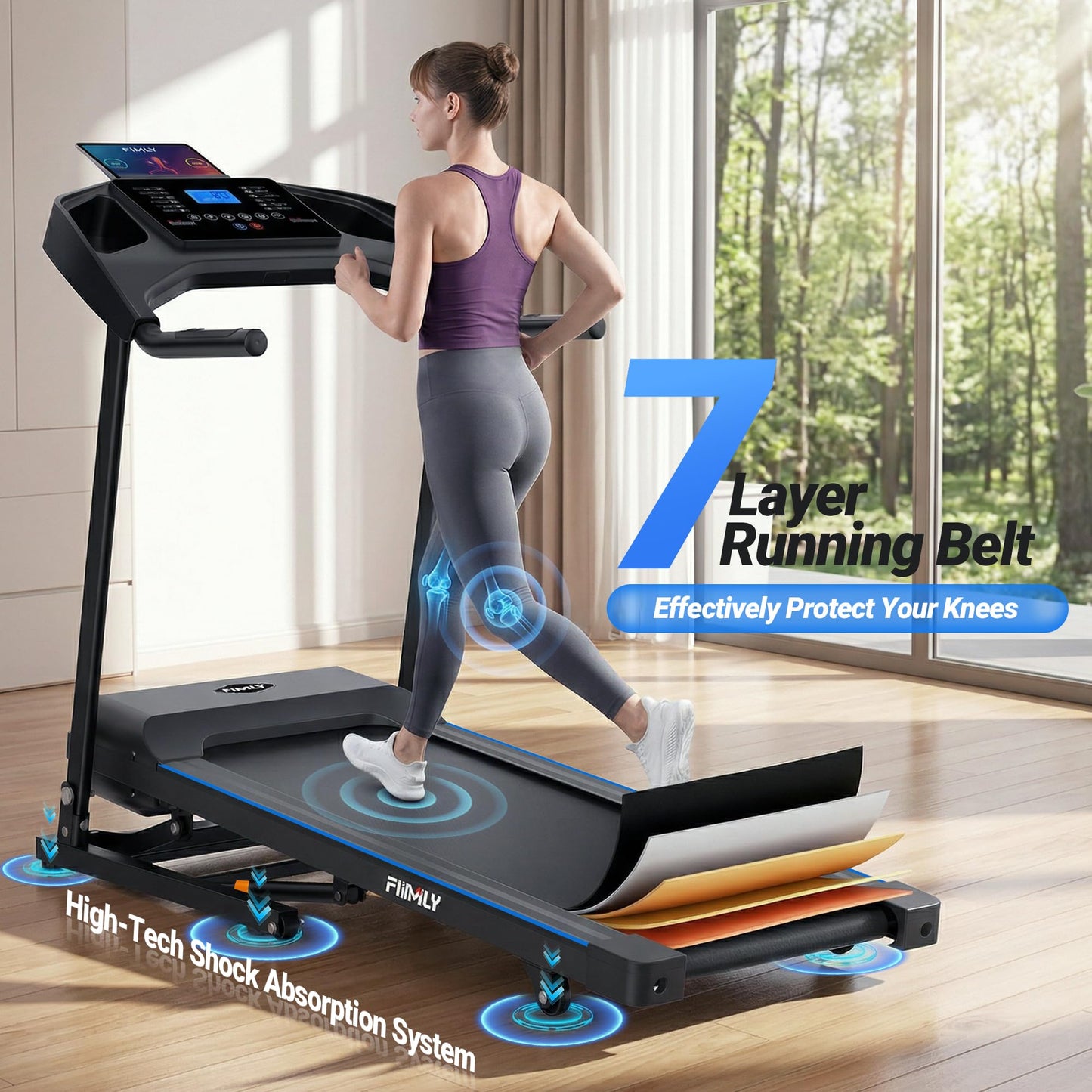 FUNMILY Treadmills for Home, 4.5HP Heavy Duty Treadmill with 0–20% Auto Incline, Quiet Portable Folding Treadmill 400 lb Capacity, 12 Programs& Heart Rate & Body-Fat Measurement