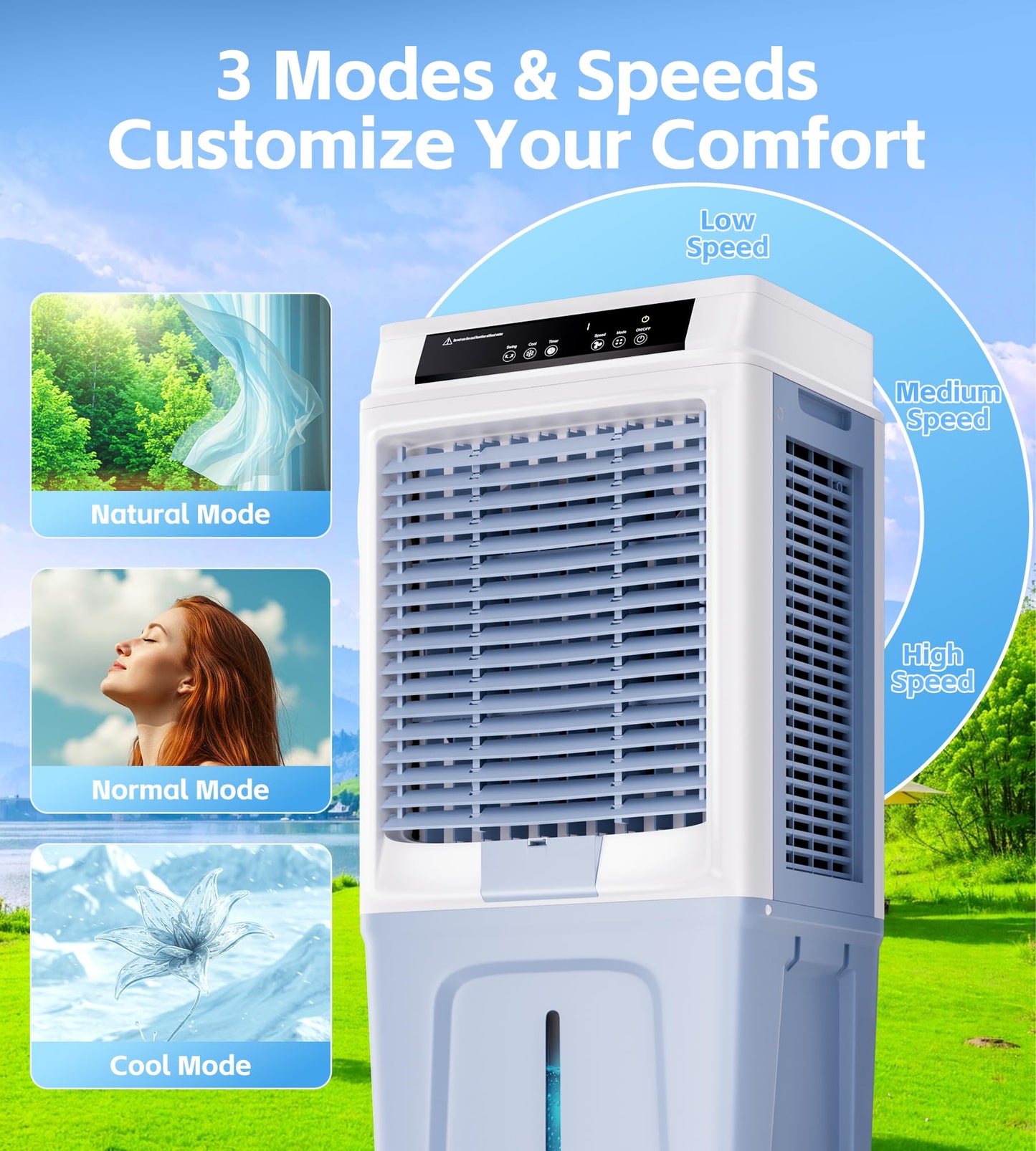 Uthfy Swamp Cooler, 3880CFM Evaporative Air Cooler with 10.6 Gal Water Tank, 120° Oscillation, 12H Timer, Remote, Ultra Quiet Cooling Fan, Outdoor Air Conditioner for Garage Patio Large Room