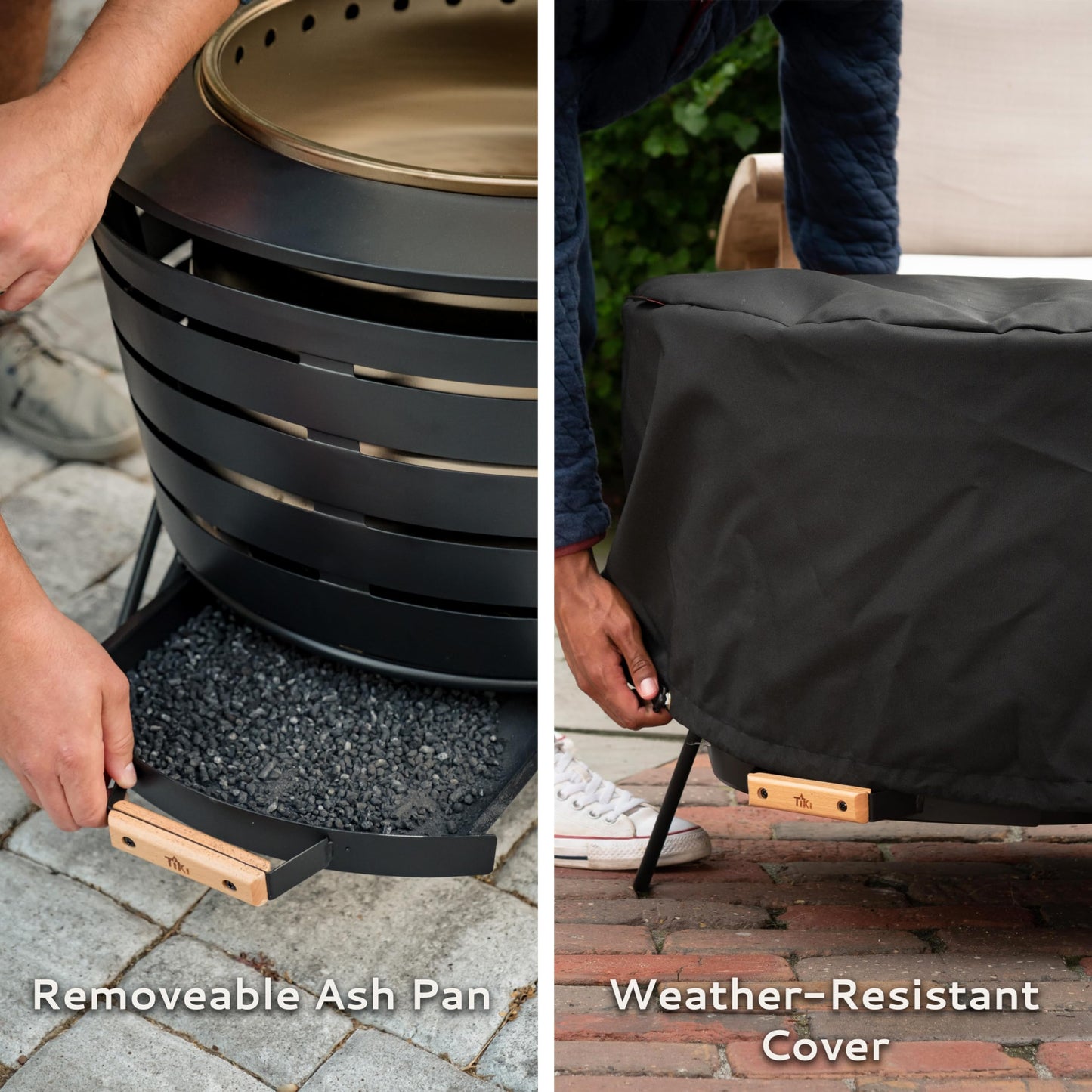 TIKI Patio Smokeless Outdoor Fire Pit, 25-Inch Wood-Burning Bonfire with Removable Ash Pan, Stand, and Weather-Resistant Cover