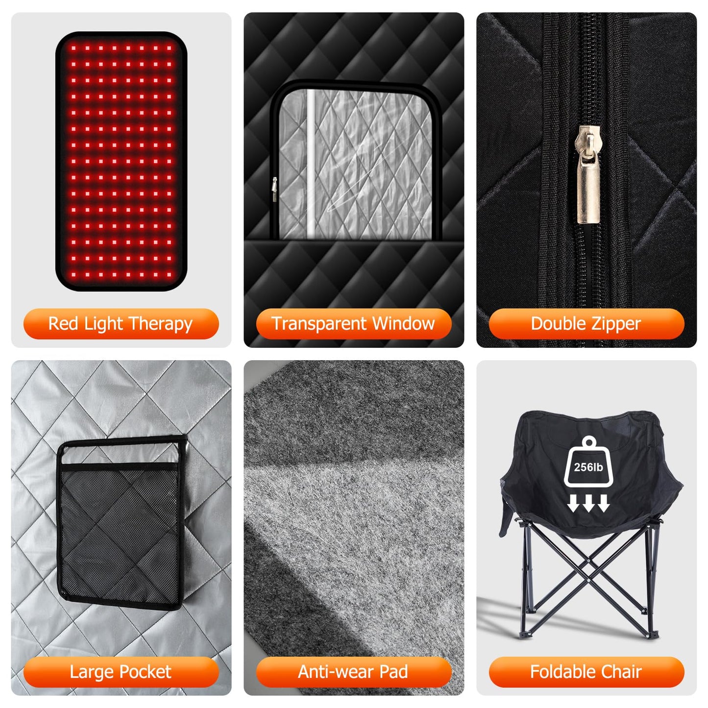 amocane Portable Infrared Sauna with 600nm Red Light, Personal Sauna Spa with Remote Control and Large Foldable Chair, Full Size Dry Heated Home Saunas Tent for Detoxation & Relaxation