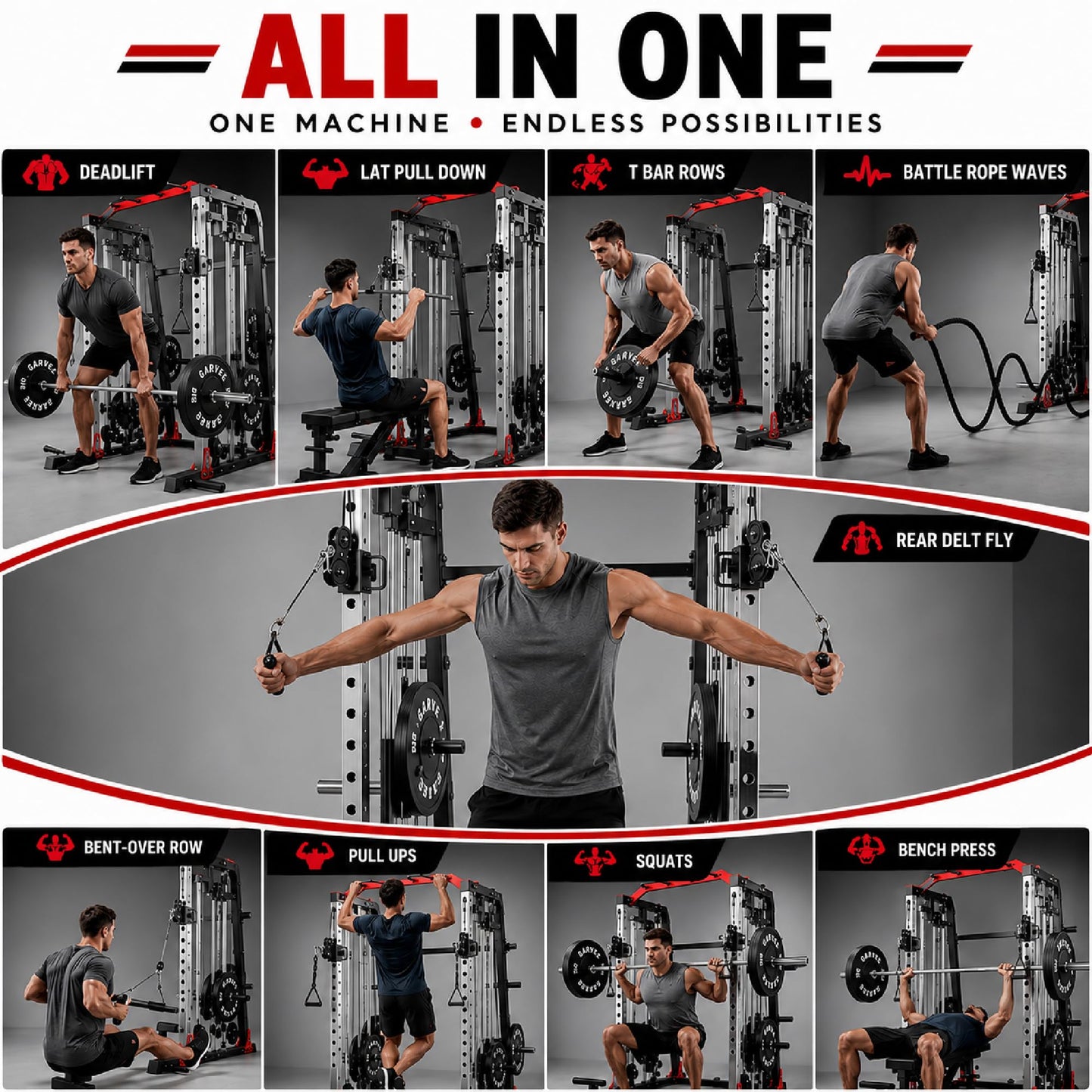 Smith Machine, 2000LBS Power Cage with Cable Crossover System, Squat Rack with Smith Bar, All-in-One Home Gym System, Dual Independent Pulley,LAT Pulldown,Pull-Up Bar, Landmine, J Hooks