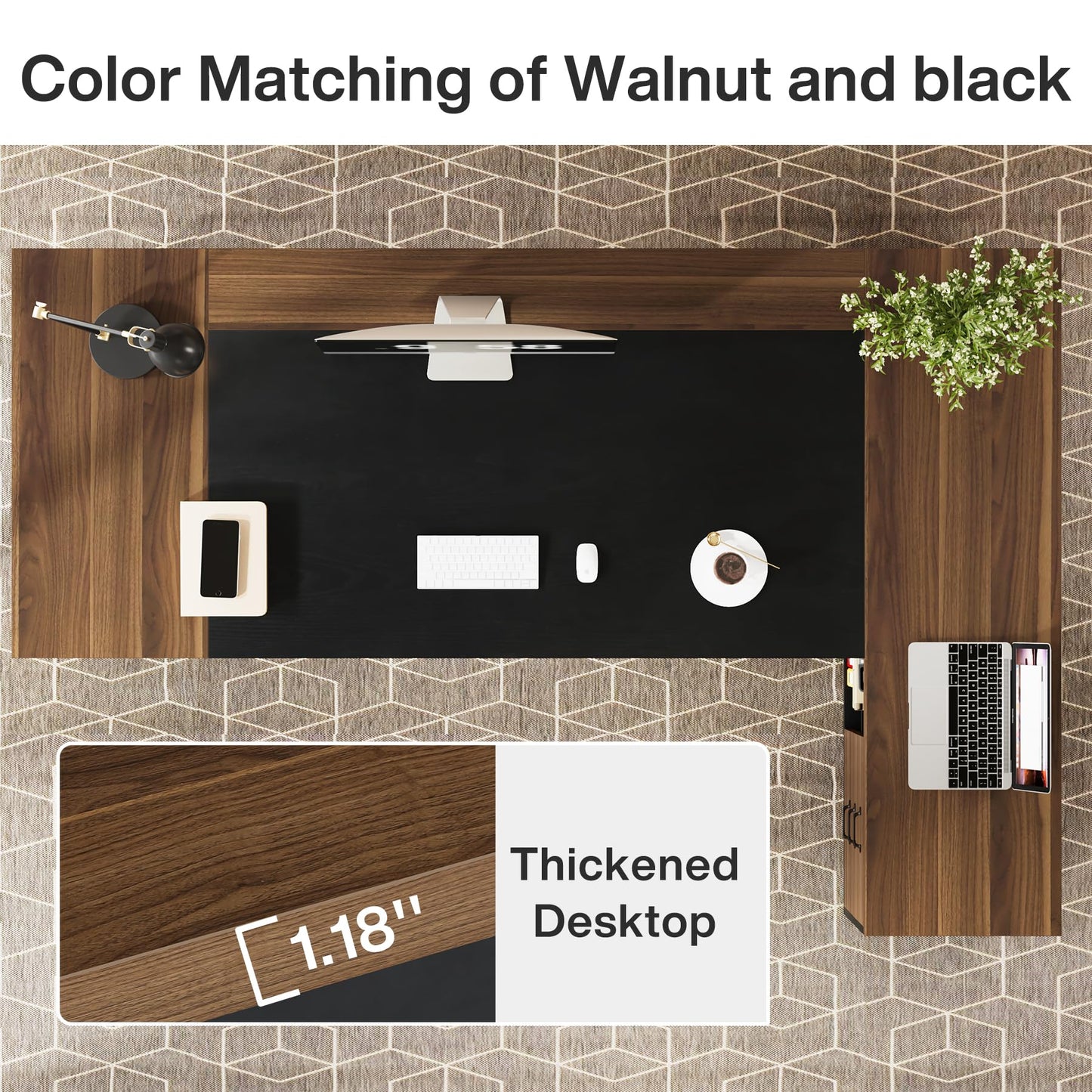 Tribesigns 78" L-Shaped Executive Desk, Extra Large Modern Office Desk with Drawers and File Cabinet, Business Furniture with Storage Shelves, Big Computer Desk for Home Office (Light Walnut + Black)