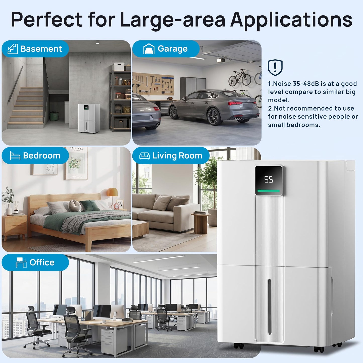 Uthfy 6000sq.ft Large Dehumidifier for Basement, Max 100 Pints Dehumidifiers with Drain Hose, 5.5L Detachable Water Tank, 2 LED & 3 Colors Display, Child Lock, Wheels&Handle for Whose House, Bedroom