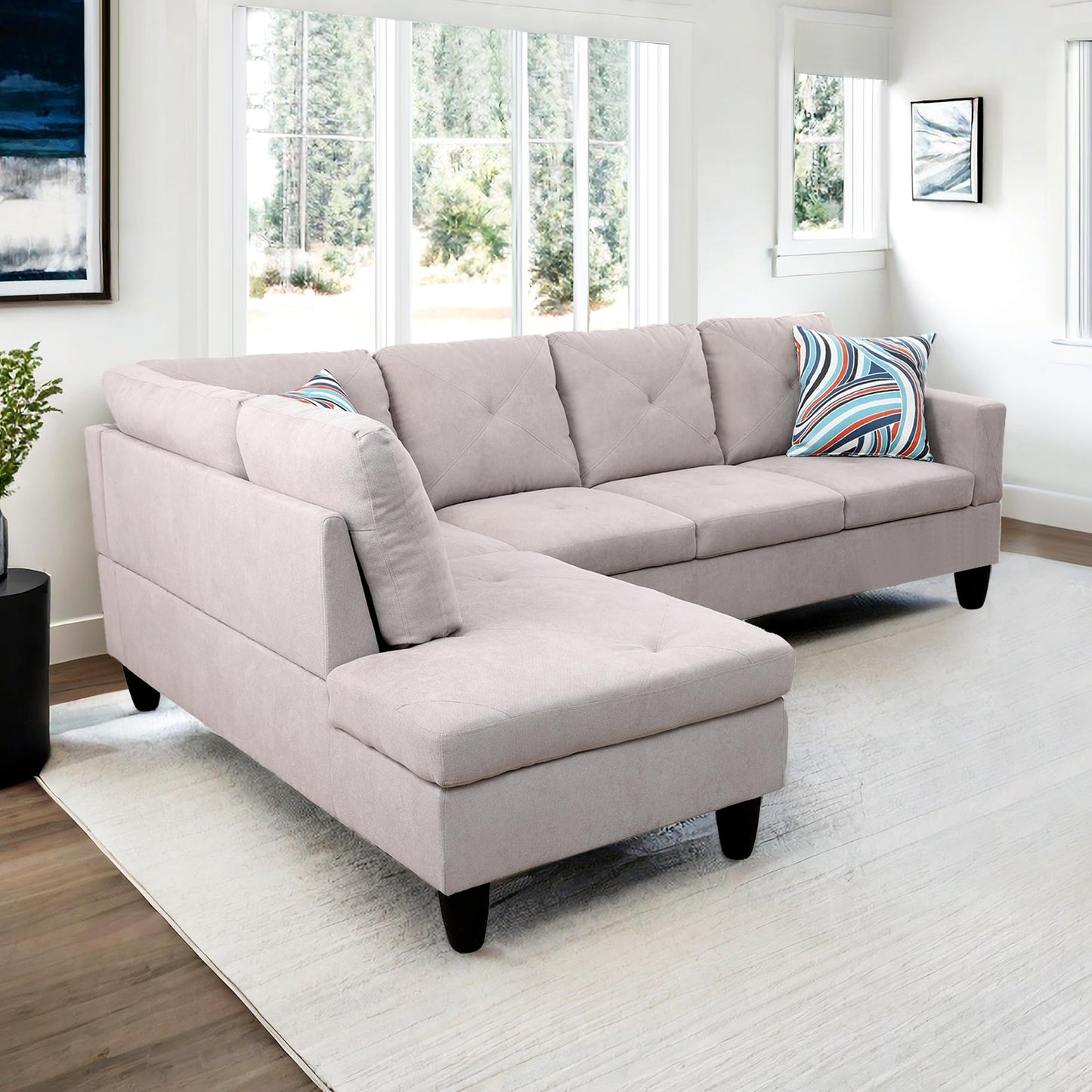 NicBex 97" L Shaped Couch Sectional Couches for Living Room, 2-Piece Flannel Modular Sofa with Movable Chaise & Deep Seat for Apartment, Bedroom, Office, Off-White