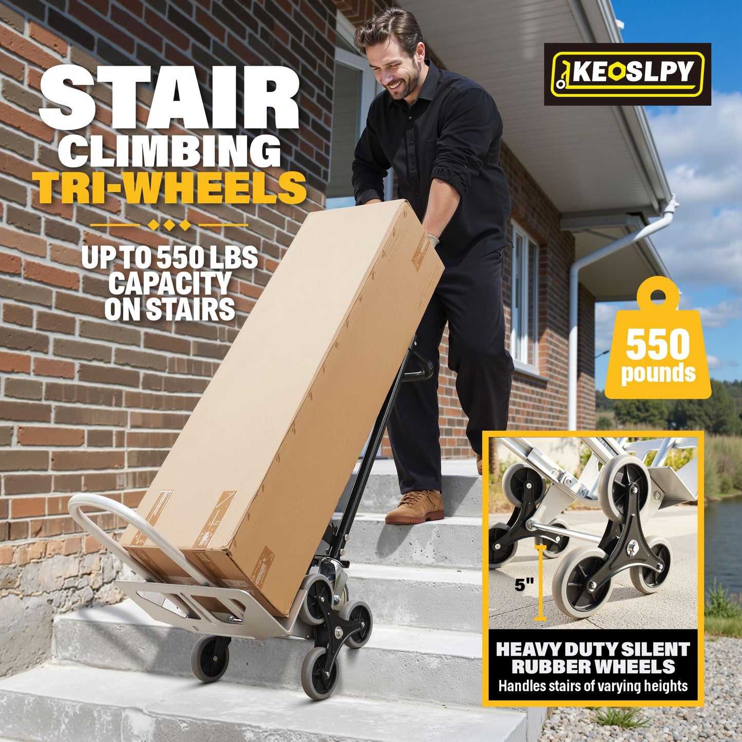 Keoslpy Upgrade 3 in 1 Industrial Convertible Aluminum Hand Truck Dolly Cart, 1000 LBS Capacity, Heavy Duty Stair Climbing Utility Trolley Platform Cart with Wheels for Transport & Moving