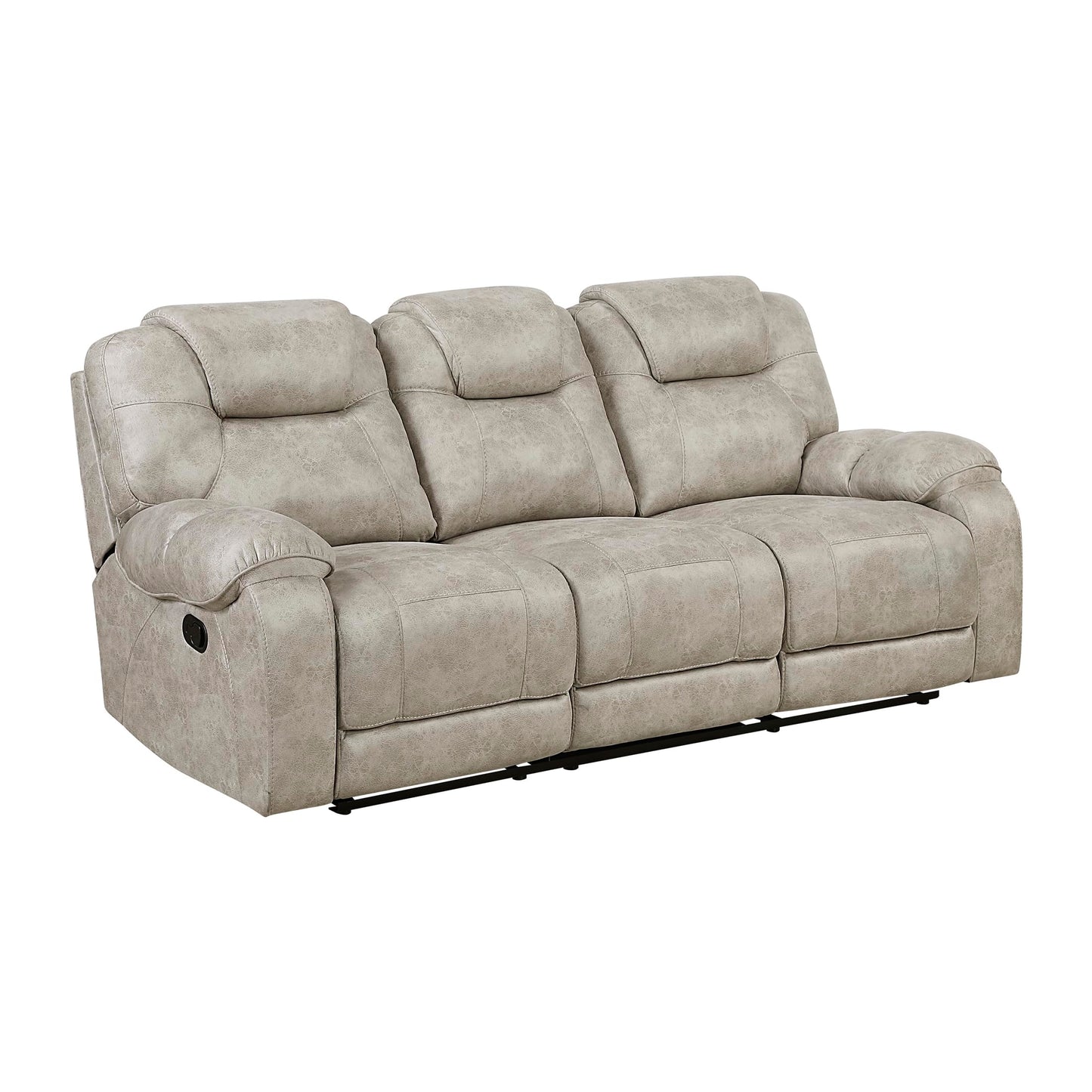 Lexicon Manual Double Reclining Sofa, Polished Microfiber Wall Hugger 3 Seater Manual Tab Pull Sofa Recliner for Living Room, Pillow Top Armrest, Padded Headrest, Easy Assembly, Pewter