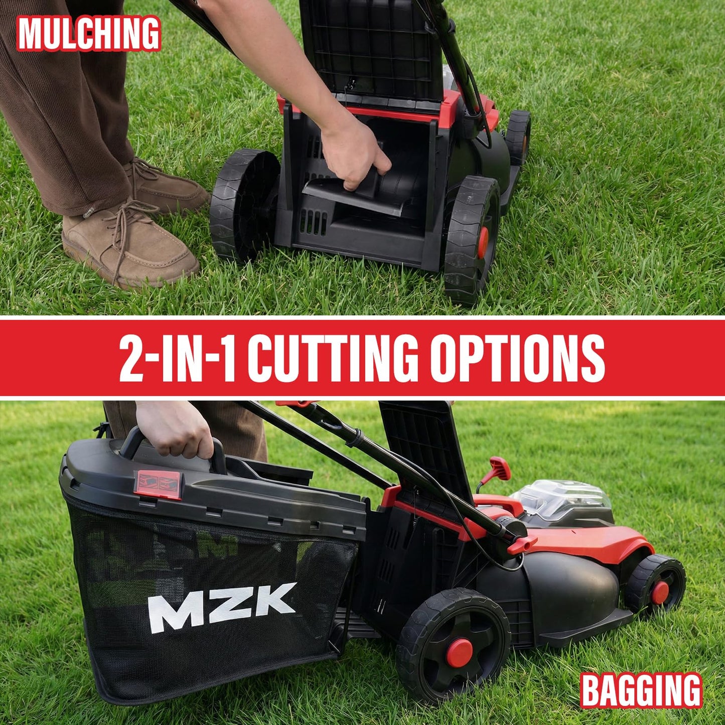 MZK 40V 16" Electric Lawn Mower, 2-in-1 Brushless Cordless Lawn Mower, Walk-Behind Push Mowers with 5-Position Height Adjustment, 2 x 4.0Ah Batteries & Charger Included, LM16B11