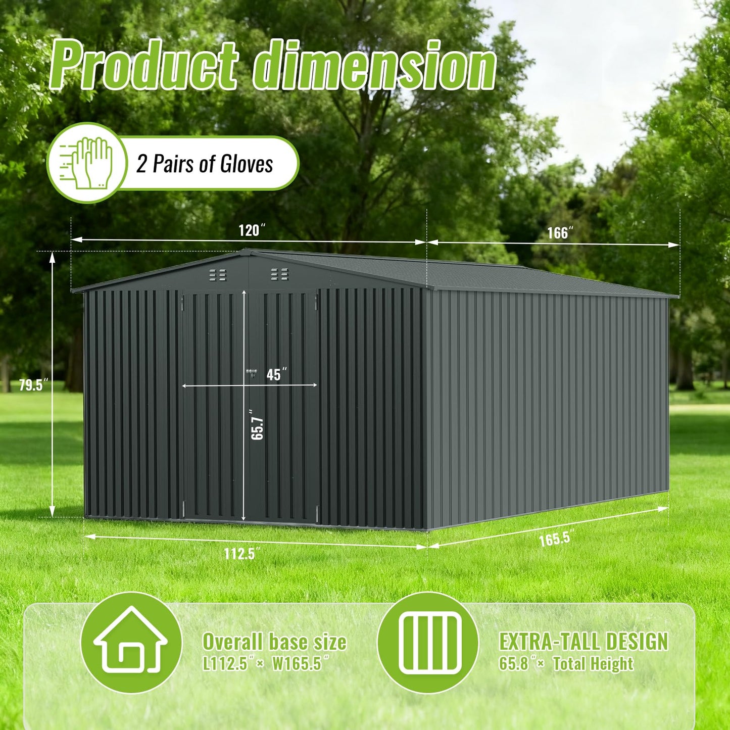PABIMIA 10X14 FT Outdoor Storage Shed, Durable Metal Outside Storage with Lockable Doors, Waterproof Storage Shed for Tools, Equipment, Ideal for Backyard Garden Patio Lawn