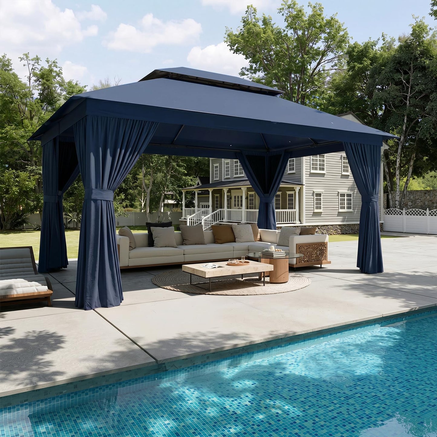 Aoxun 10x12 Outdoor Gazebo for Patio, Metal Frame Canopy Gazebo Double Roof Heavy Duty Backyard Gazebo with Mosquito Netting & Privacy Screen, Patio Shelter for Garden Lawn Deck (Navy Blue)