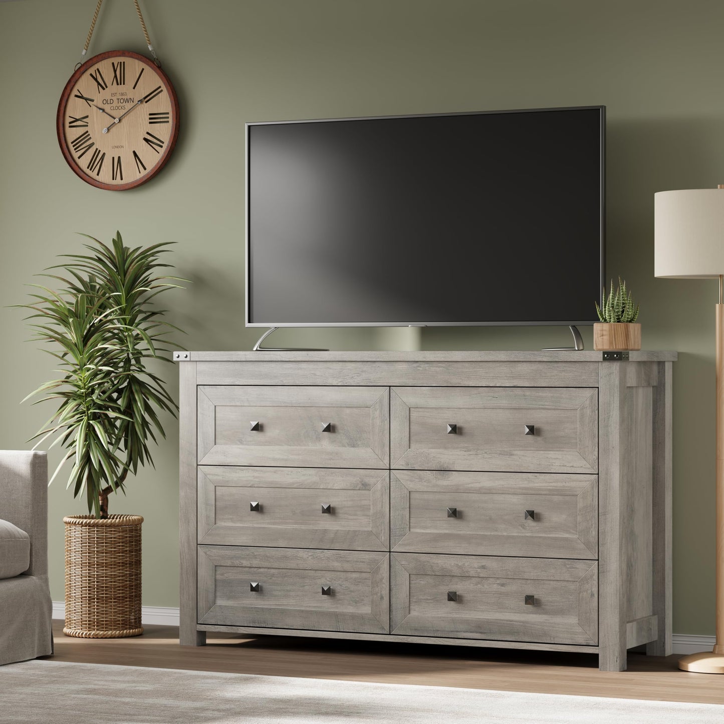 BORNOON 6-Drawer Dresser, Modern Wooden Storage Chest of Drawers, Dresser TV Stand, Wood Drawer Organizer with Metal Handles for Bedroom, Living Room, Hallway