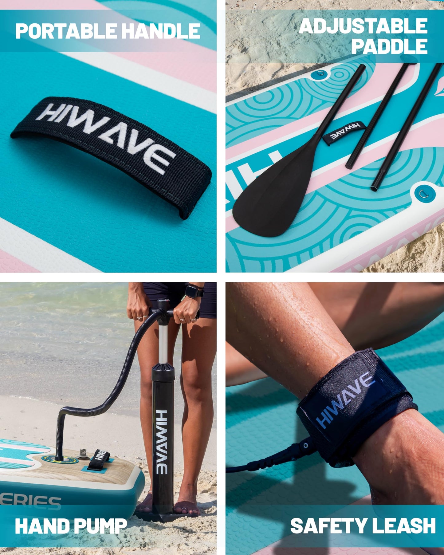 Hiwave Inflatable Paddle Board 11 '* 34 "* 6" Extra Wide Sup Board, 420lb Capicity Paddle Board for Adults, Suitable for Sea and Lakes, 2+1Family Board Green Pink