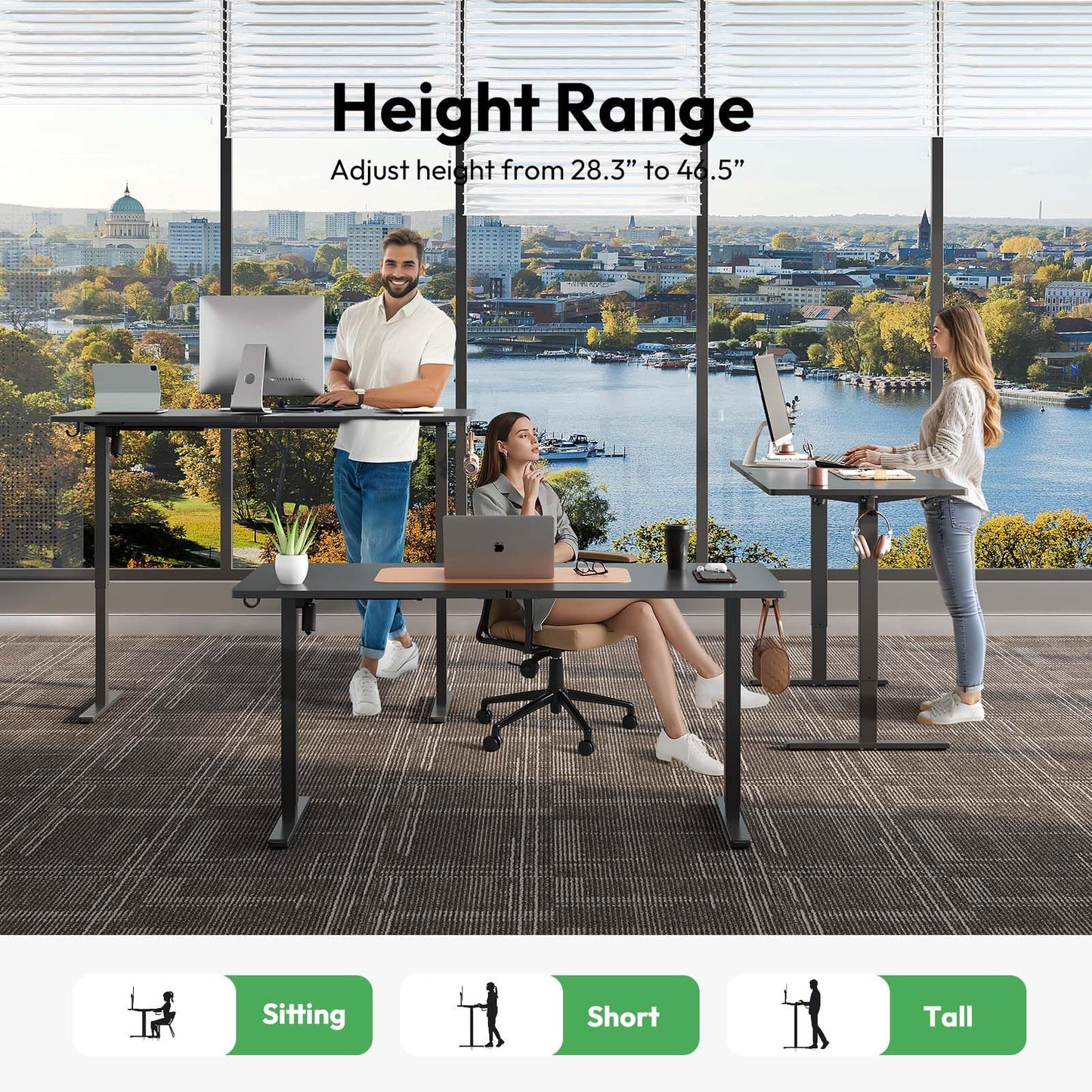 Gamork Large Electric Standing Desk,55x28 Inches Adjustable Height Stand up Desk, Sit Stand Home Office Desk, 3 Preset Heights,Equipped with Hooks,Ergonomic Computer Desk Workstation，Black