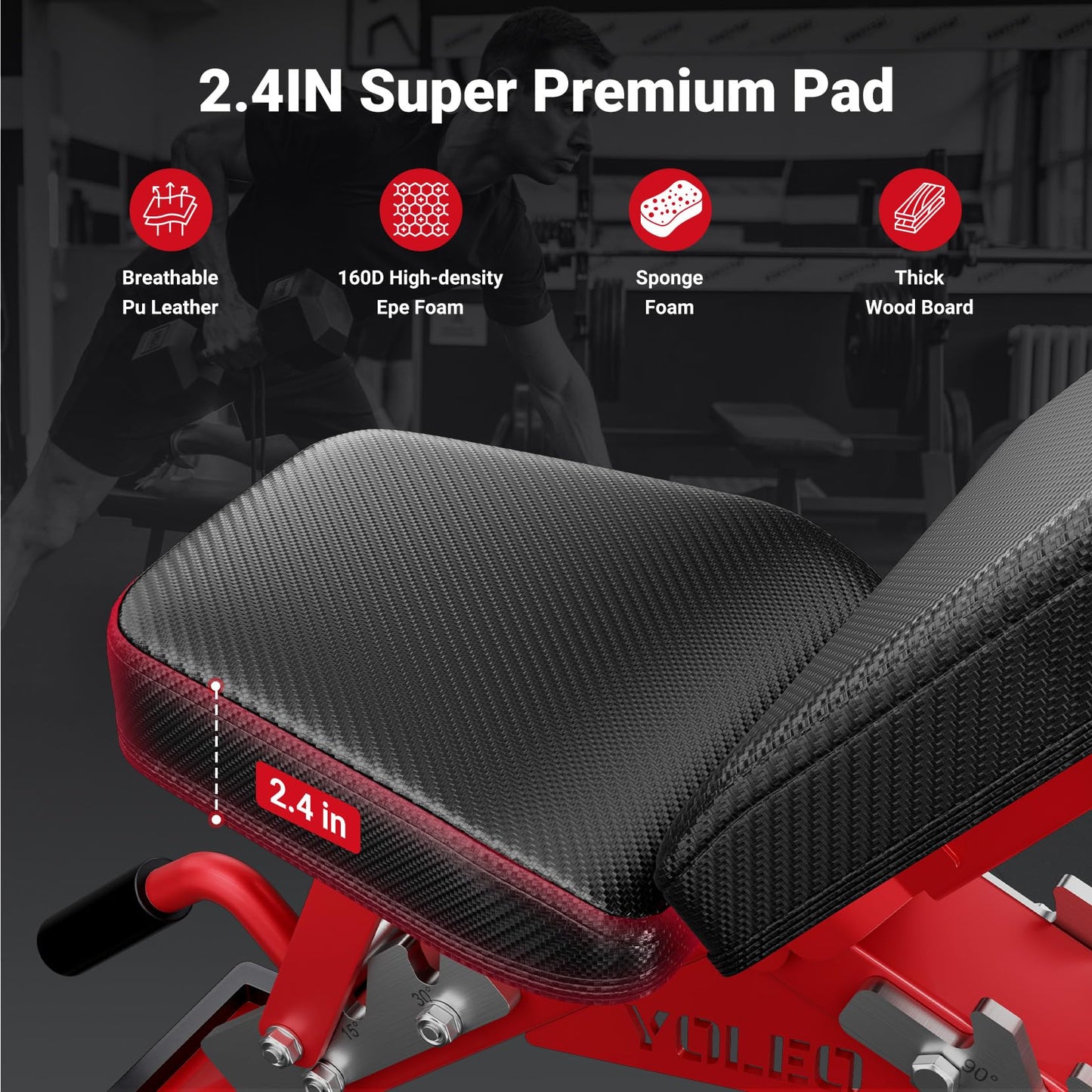 YOLEO Commercial Adjustable Weight Bench - Heavy Duty Workout Bench for Home Gym, Decline/Flat/Incline Bench Press 2.4" Thick Pad(6-Step Assembly) (80% Pre-assemble)