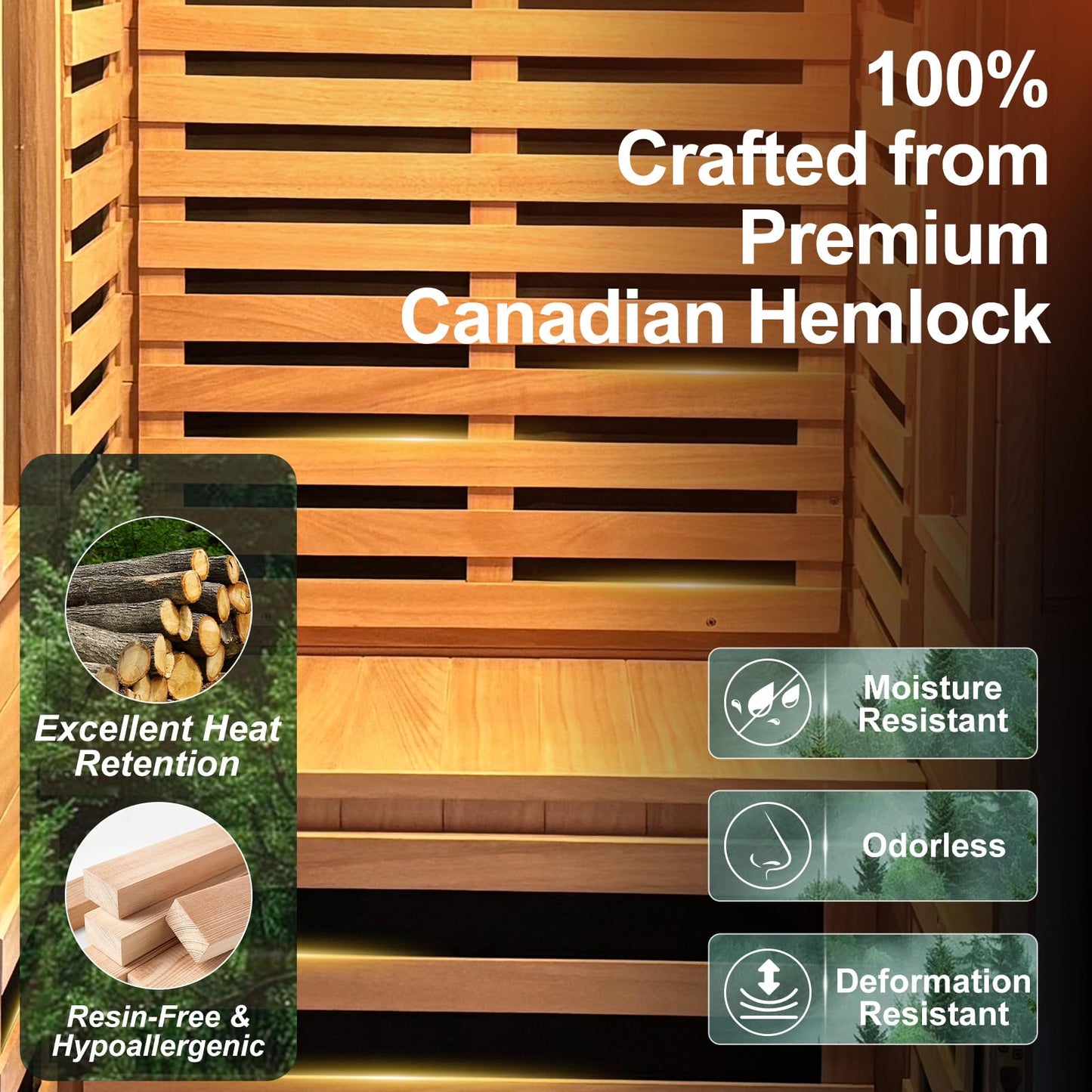 CedarLuma Full Spectrum Infrared Sauna with FDA-Certified 660nm & 850nm Red Light Therapy, Low EMF Carbon Fiber Heating Panels, Fast Heat-Up Canadian Hemlock 1-Person Indoor Sauna for Home, 1170W 110V