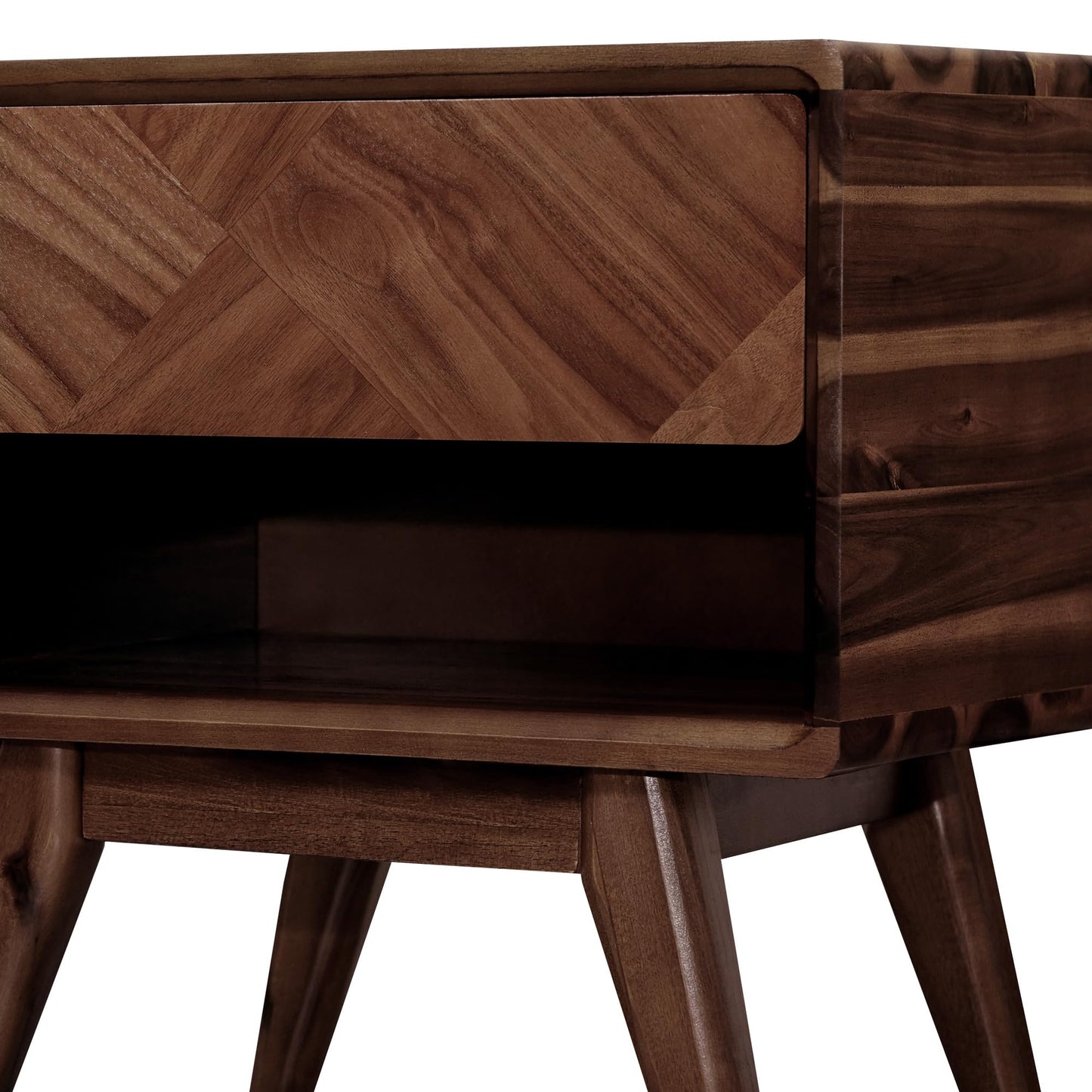 RORNS Laden Solid Acacia Wood Nightstand with Storage Drawer, Mid-Century Modern Art Deco Design, End Table for Bedroom & Living Room, Scratch & Water-Resistant, Easy Assembly, Walnut
