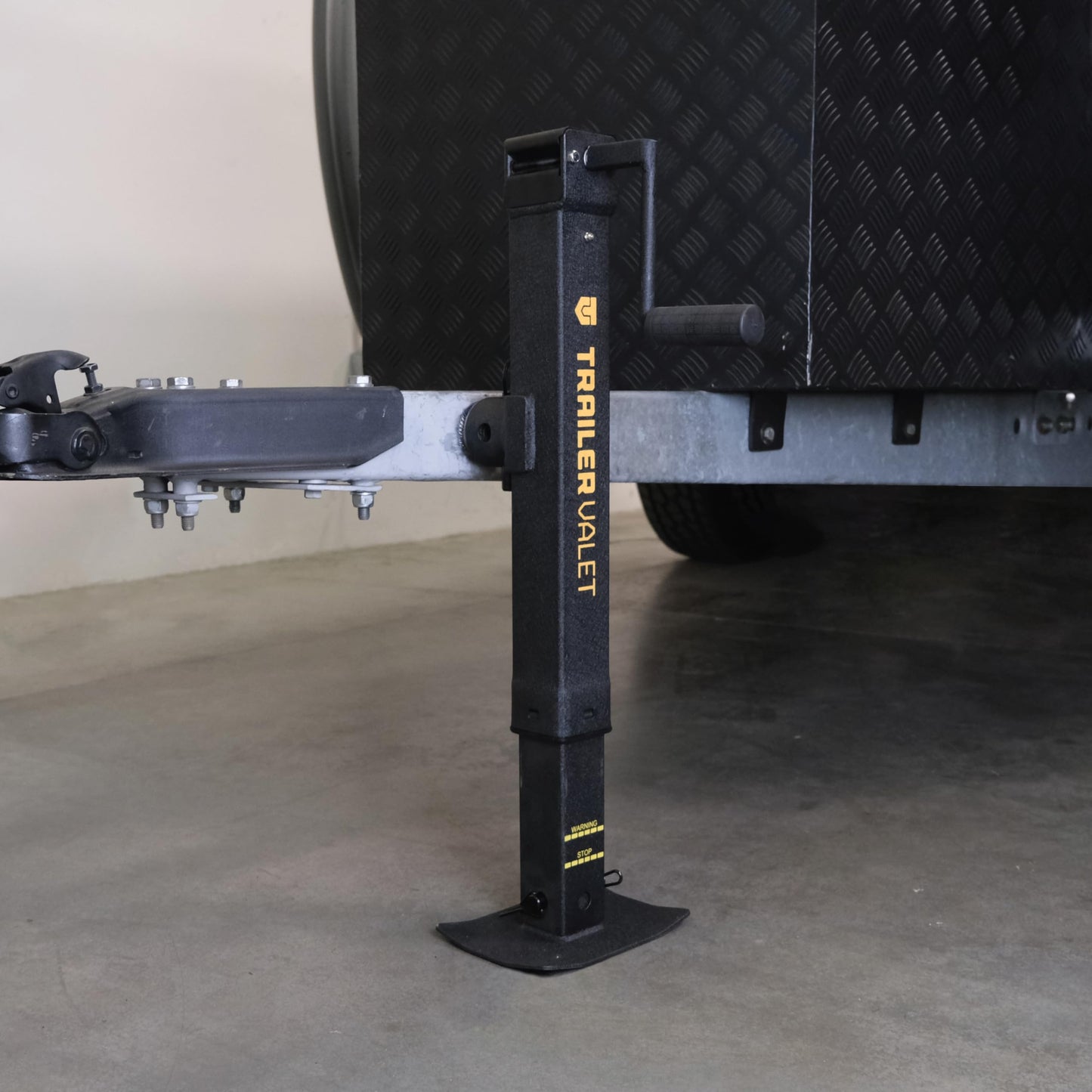 Trailer Valet TVJX7-P Direct Pipe Welded Jack – 7,000 lbs Capacity – Manual & 20–24V Drill-Powered Operation – Heavy-Duty Weld-On Jack with Drop Leg, Safety Pin, and Crank Handle