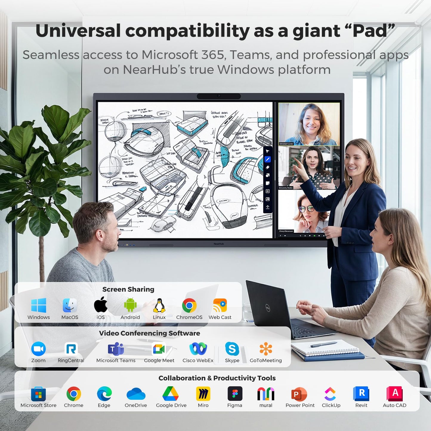 NearHub S Max Smart Whiteboard 55" 16GB+256GB 40 Points| All-in-One Windows 11 Pro Interactive Whiteboard 4K| Built-in 130° Ultra-Wide 4k Camera & 8-Mic Array | Native Zoom Rooms & MicrosoftTeams