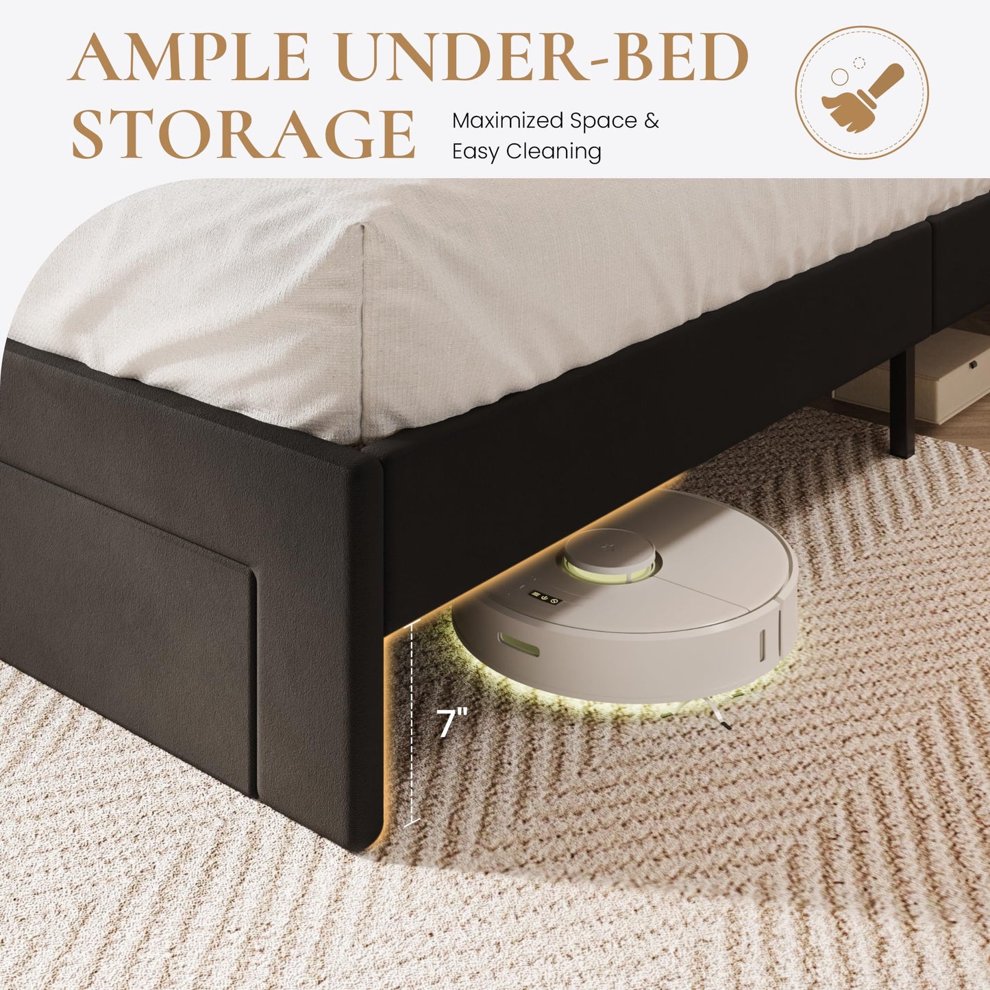 SHA CERLIN Queen Velvet Platform Bed Frame with 2 Storage Drawers, LED Storage Headboard with Charging Station, Upholstered Wingback Headboard, Noise-Free, No Box Spring Needed, Easy Assembly, Black
