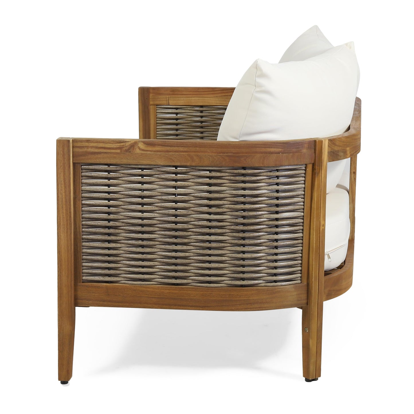 Merax Outdoor Acacia Wood Wicker Conversation Set 2 Seater with Loveseat and Coffetable for Backyard