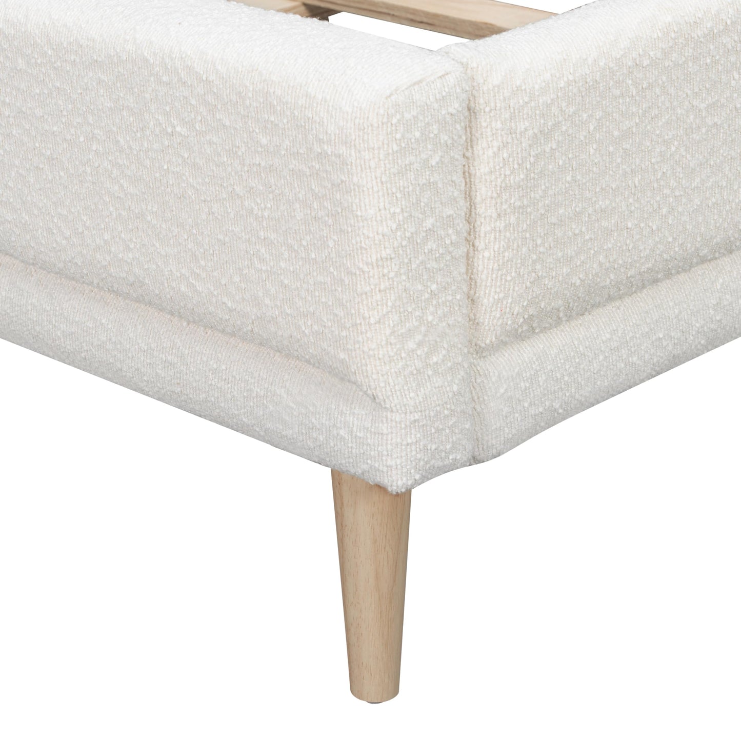 Christopher Knight Home Hazel King Size Bed Frame, Upholstered Platform Bed, Soft Boucle Wingback Headboard, Wood Bed Support and Slats, Curved-Shaped Headboard King Beds for Adult, 45.60" H White