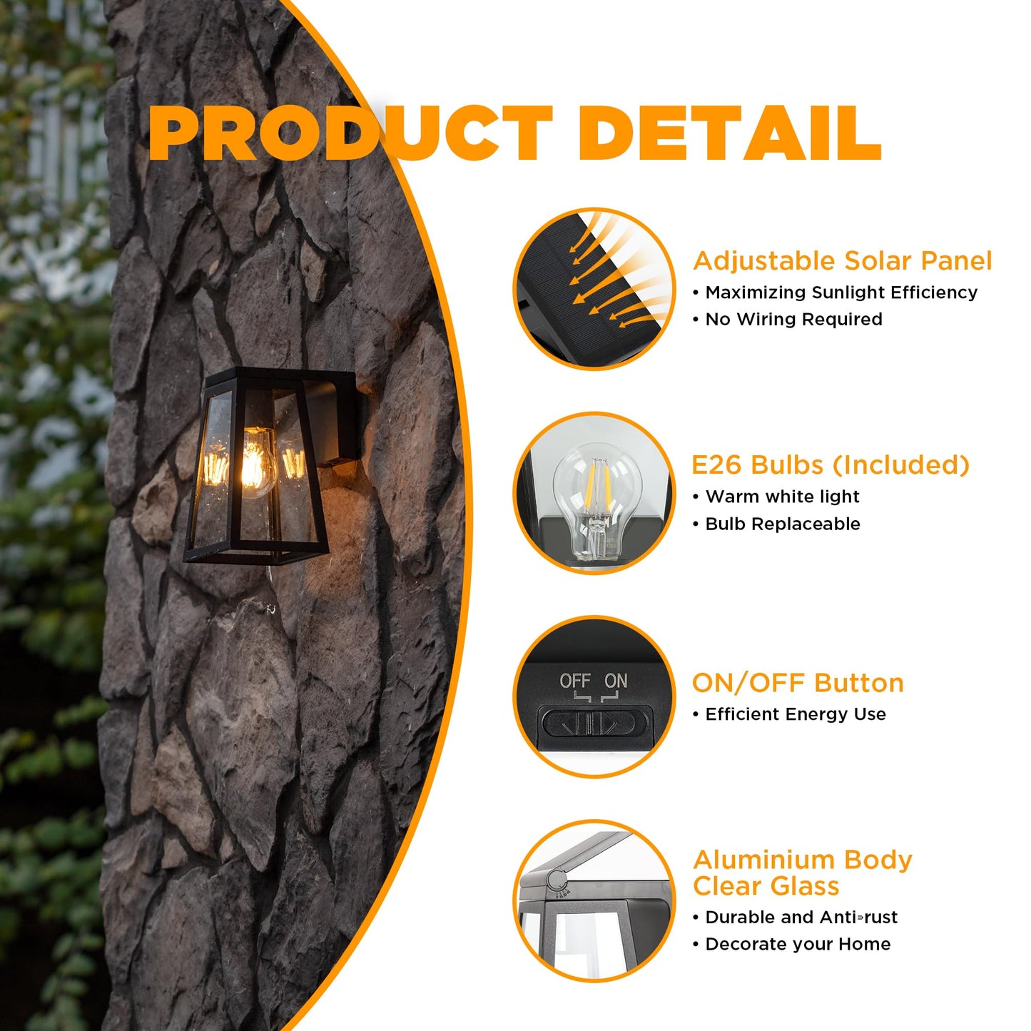 LUTEC Solar Porch Light 2 Pack, Wireless Dusk to Dawn Wall Sconce, Adjustable Solar Panel, Black, Model 6990905012-2pcs