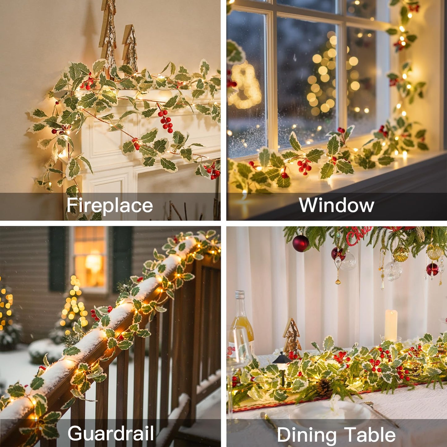 suddus 40 LED Battery Powered Christmas Fairy Lights, 12.5ft Vine String with Red Berries & Holly Leaf, Ideal for Xmas Decor