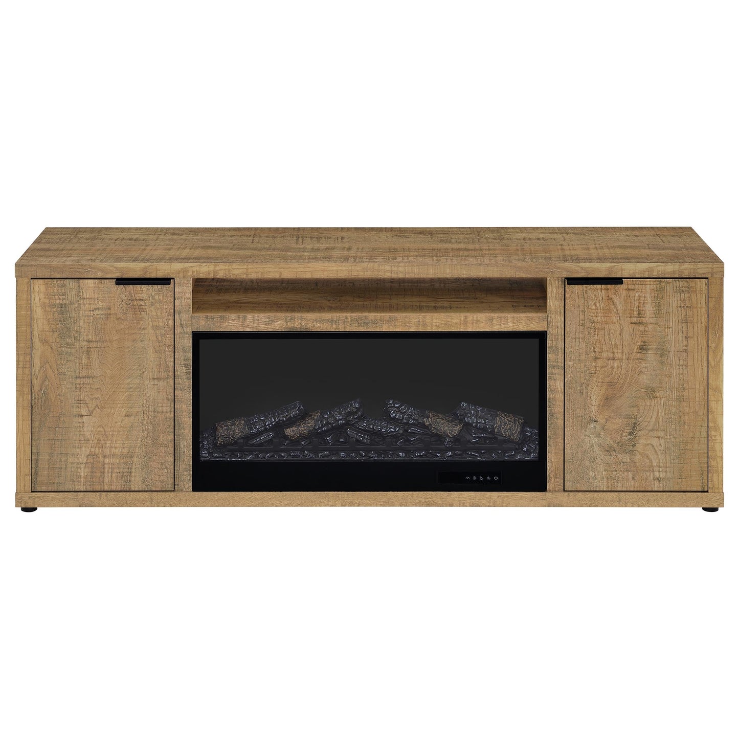 Coaster Home Furnishings - Fuller - Wood - TV Stand Fireplace with Center Flame Box, Open Cubby, Two Adjustable Shelves - Living Room - 60-Inch - Mango - 722852