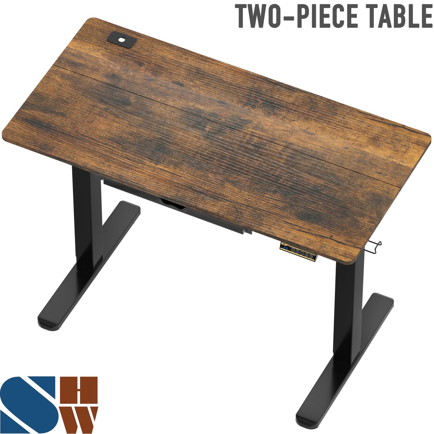 SHW 48-Inch Electric Height Adjustable Standing Desk with Drawer, Memory Preset and Cable Management Tray, Rustic Brown