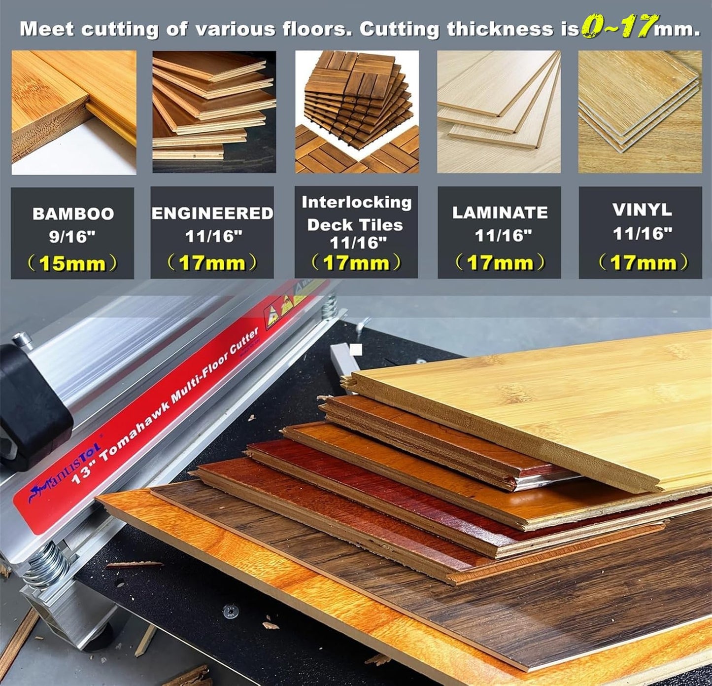 17mm Pro Heavy Duty Laminate | Vinyl Floor Cutter, Full Cut 13" Engineer wood, Laminate, LVP/T, VCT, SPC, LSPC, VSPC, ABC, WPC; Superstrong| Top Quality| Best Tool